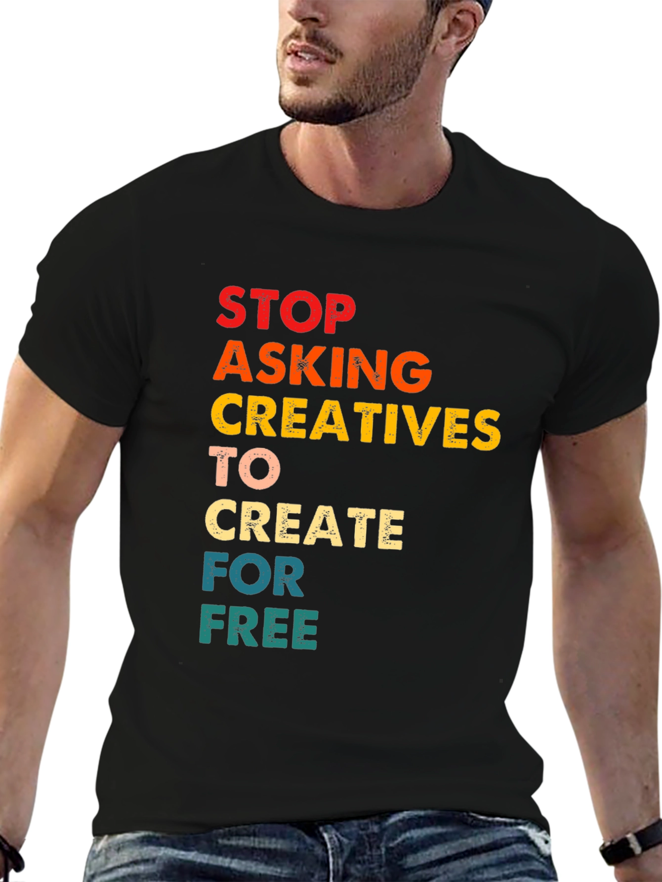 Black Creative Support T-Shirt:  Stop Asking for Free view 6