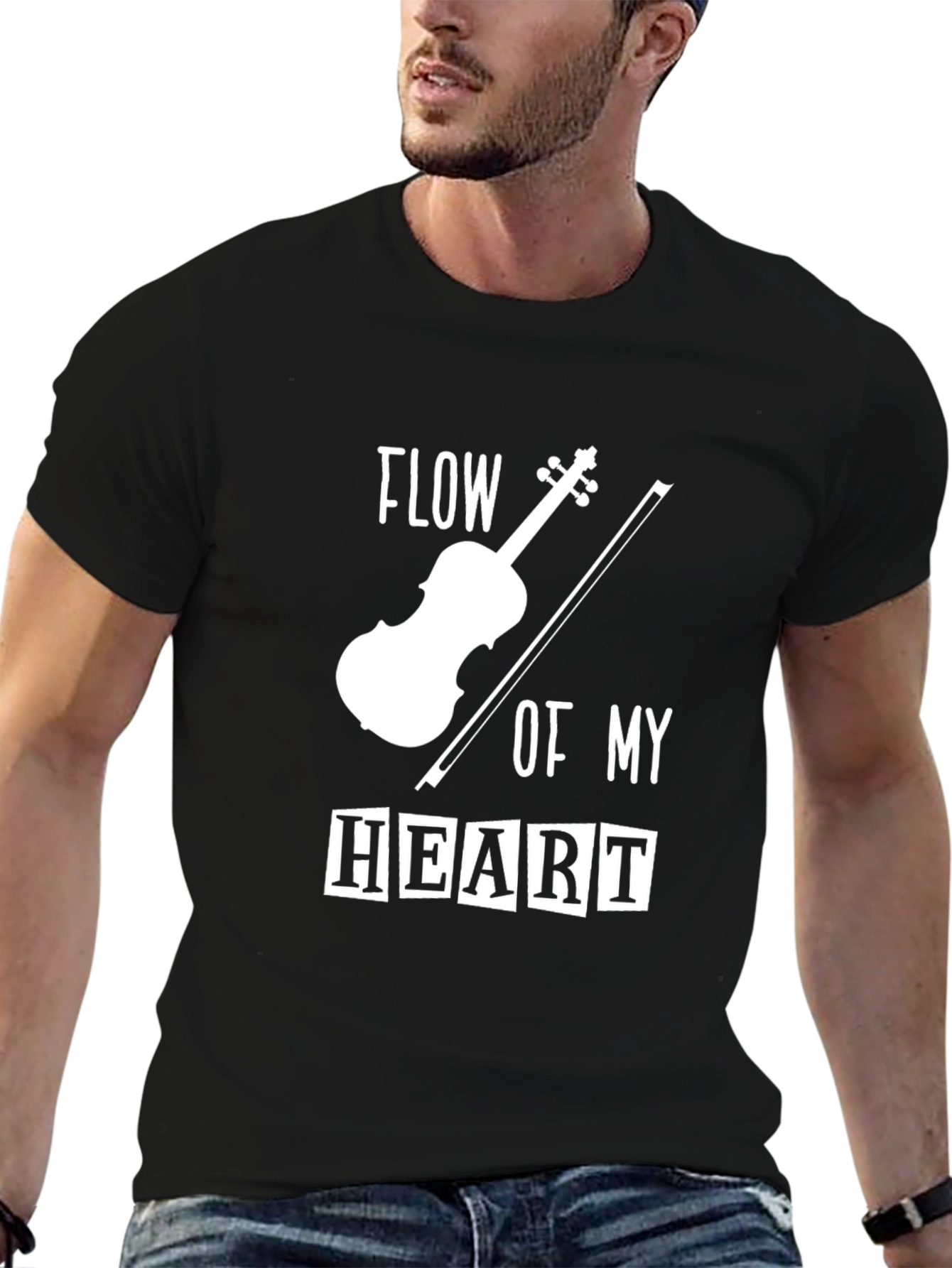 Black Flow of My Heart Violin Graphic Tee - Black view 6