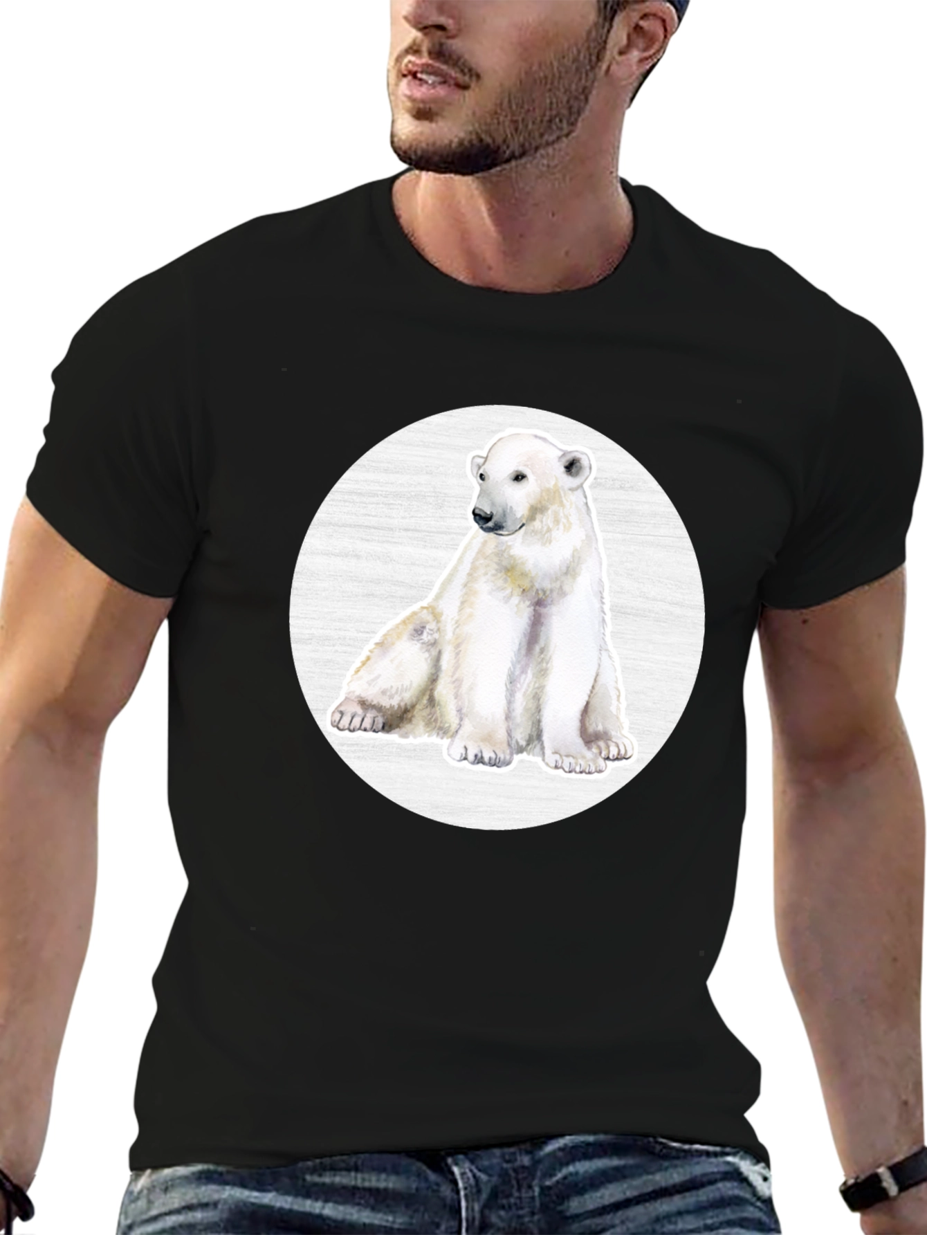 Black Polar Bear Graphic Print Crew Neck T-Shirt view 6