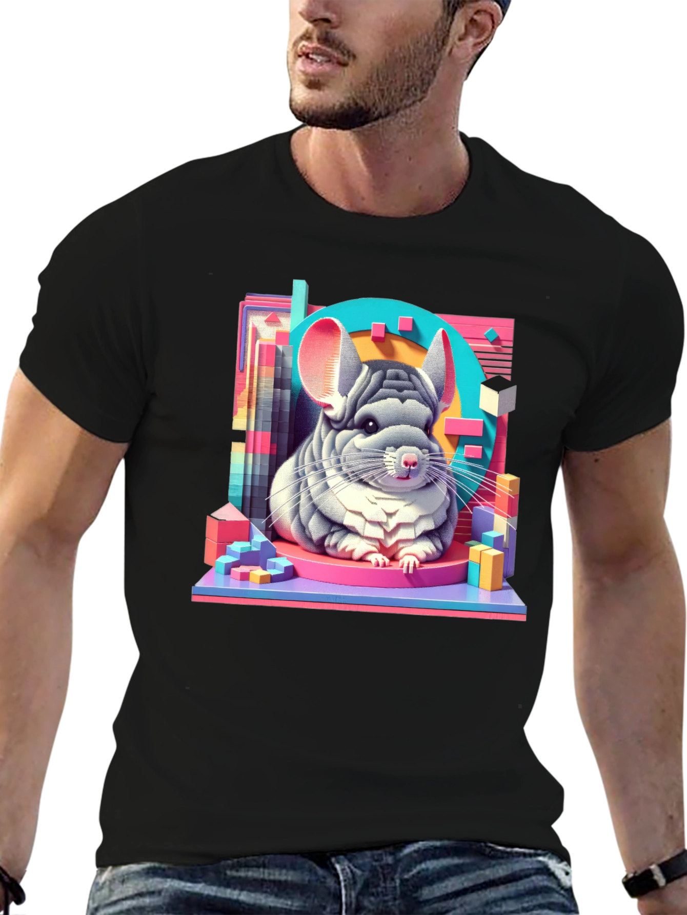 Black Chinchilla Graphic Tee - Unique Animal Art T-Shirt view 6