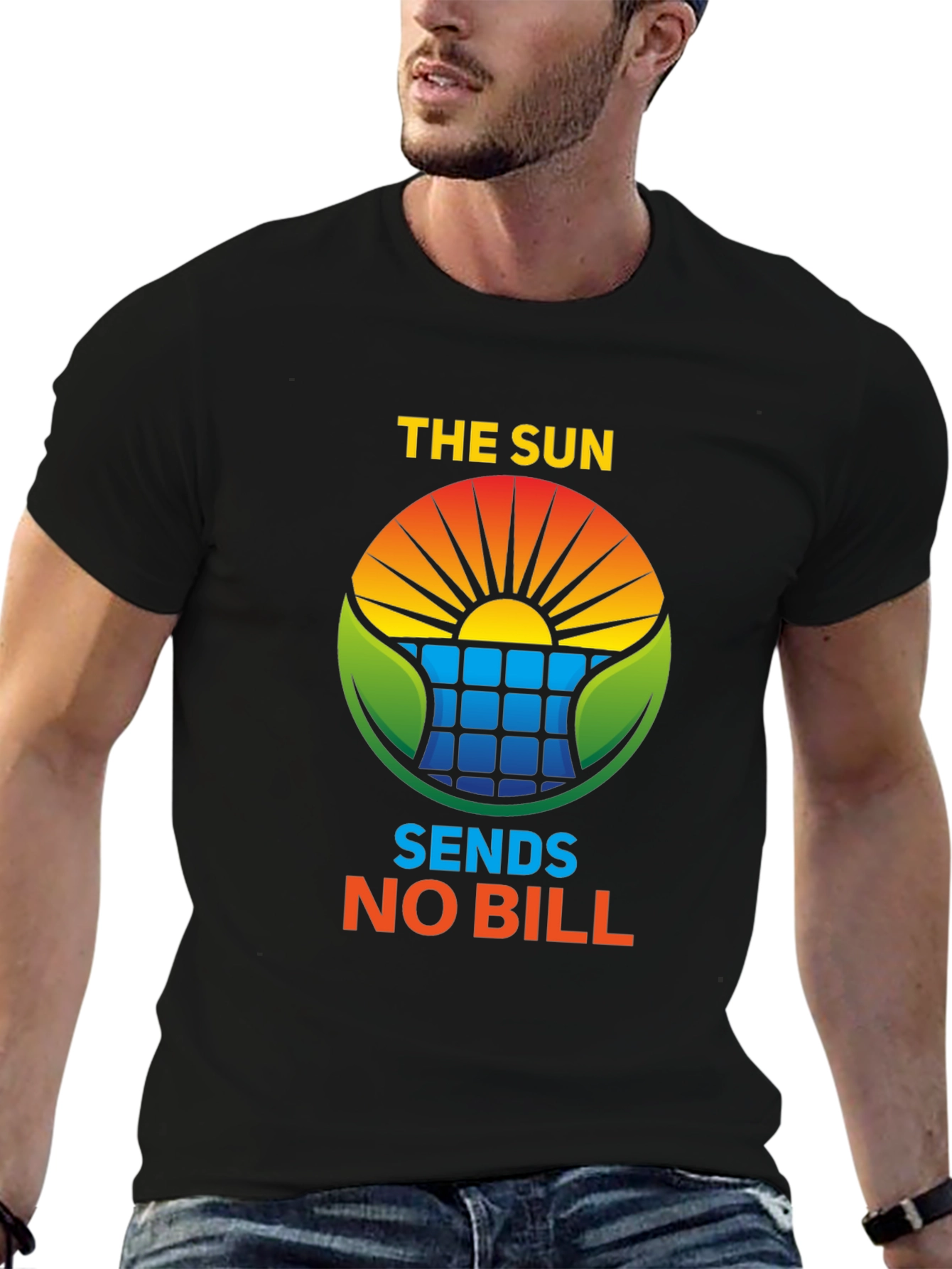 Black Eco-Friendly "The Sun Sends No Bill" Solar Energy T-Shirt view 6