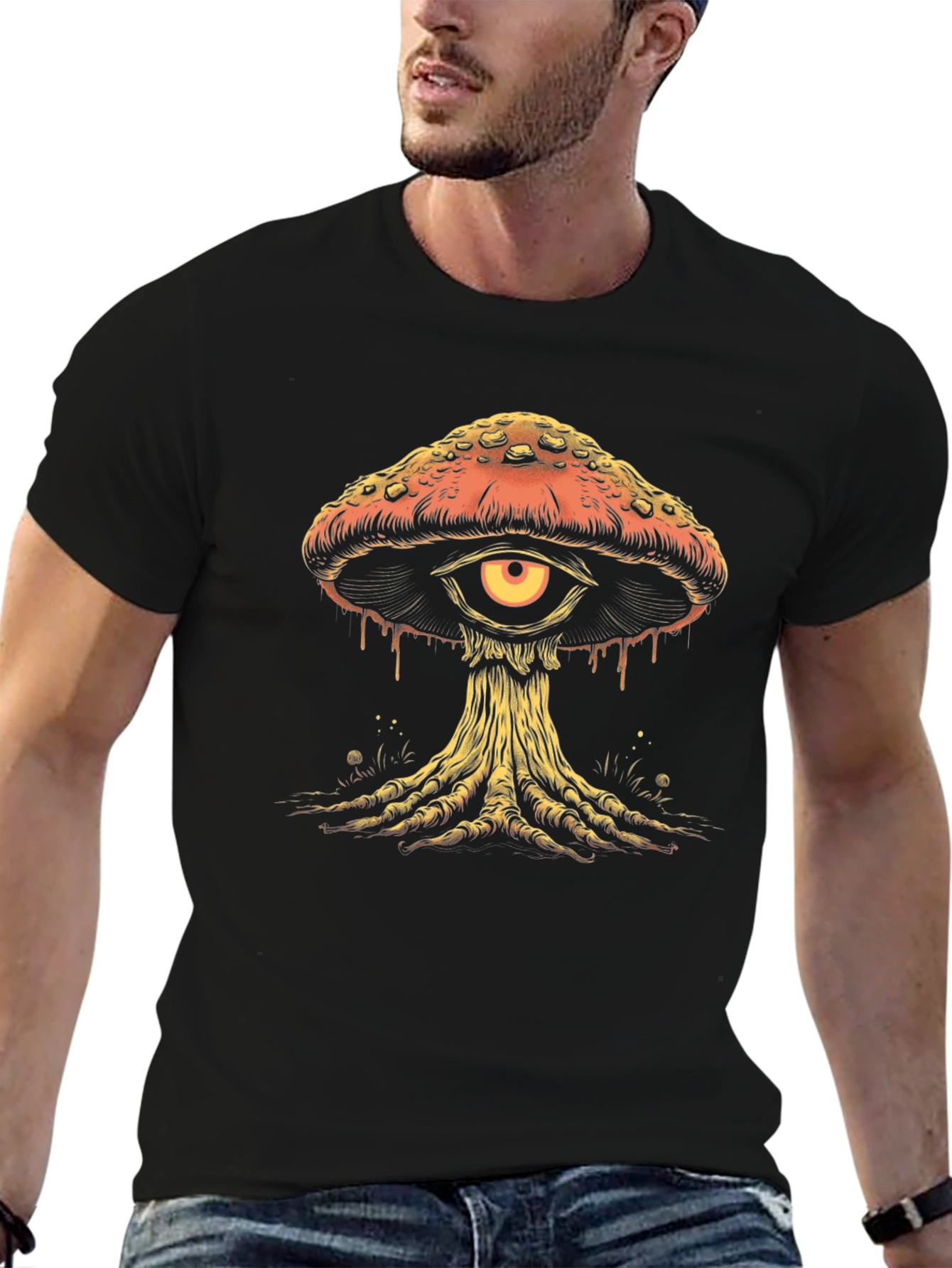 Black Mystic Mushroom Eye Graphic Tee view 6