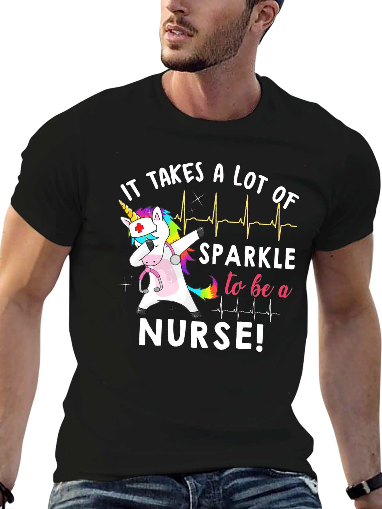 Black Nurse Unicorn Graphic Tee view 6