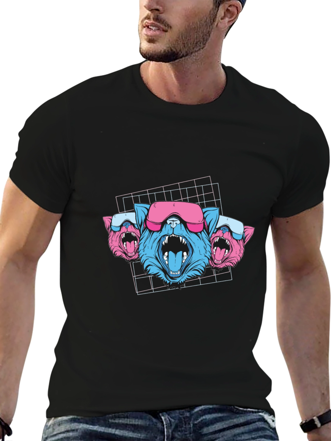 Black Cyberpunk Wolfpack Graphic Tee - Black view 6