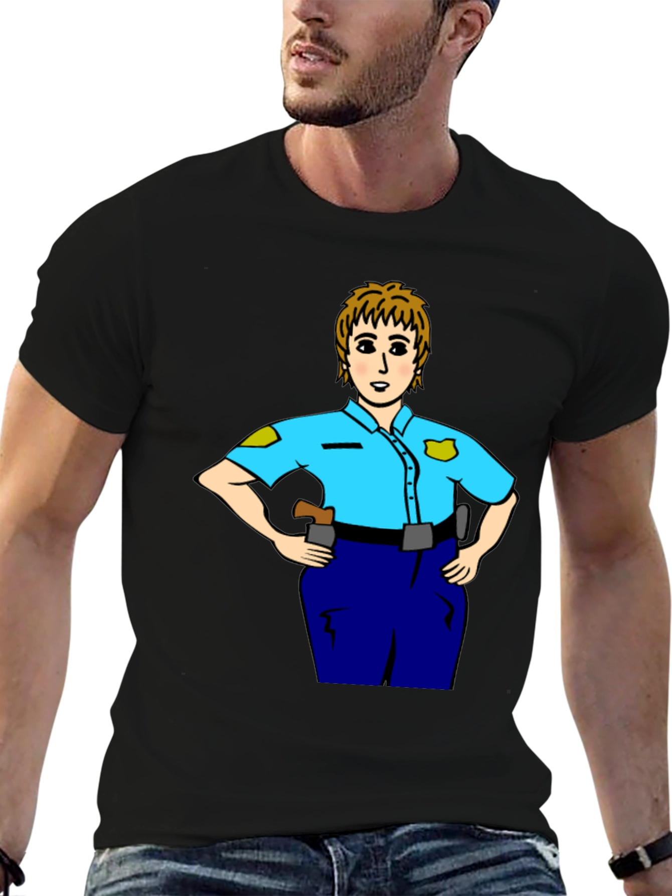 Black Police Woman Cartoon T-Shirt | Graphic Tee view 6