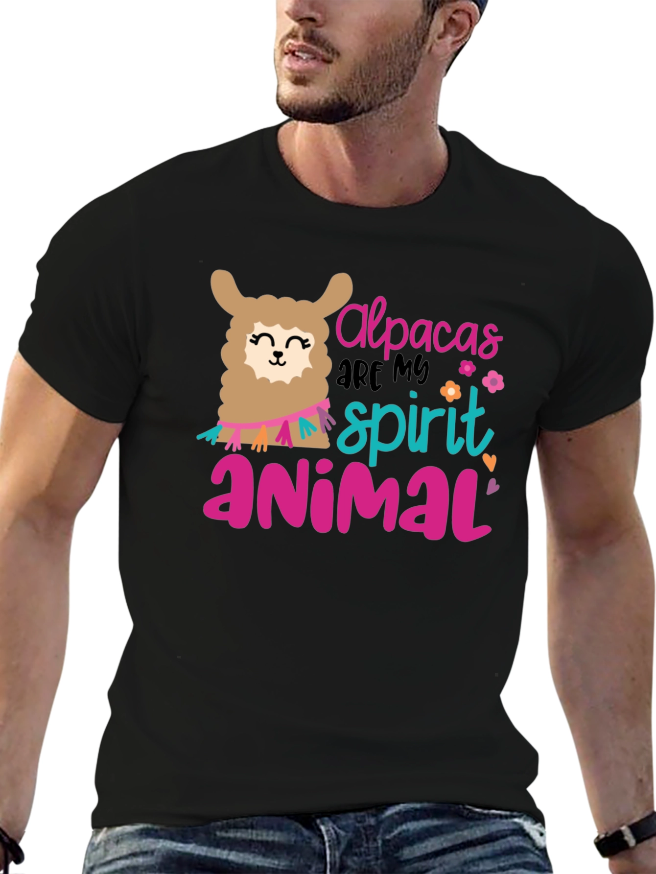 Black Alpacas Are My Spirit Animal Black T-Shirt view 6