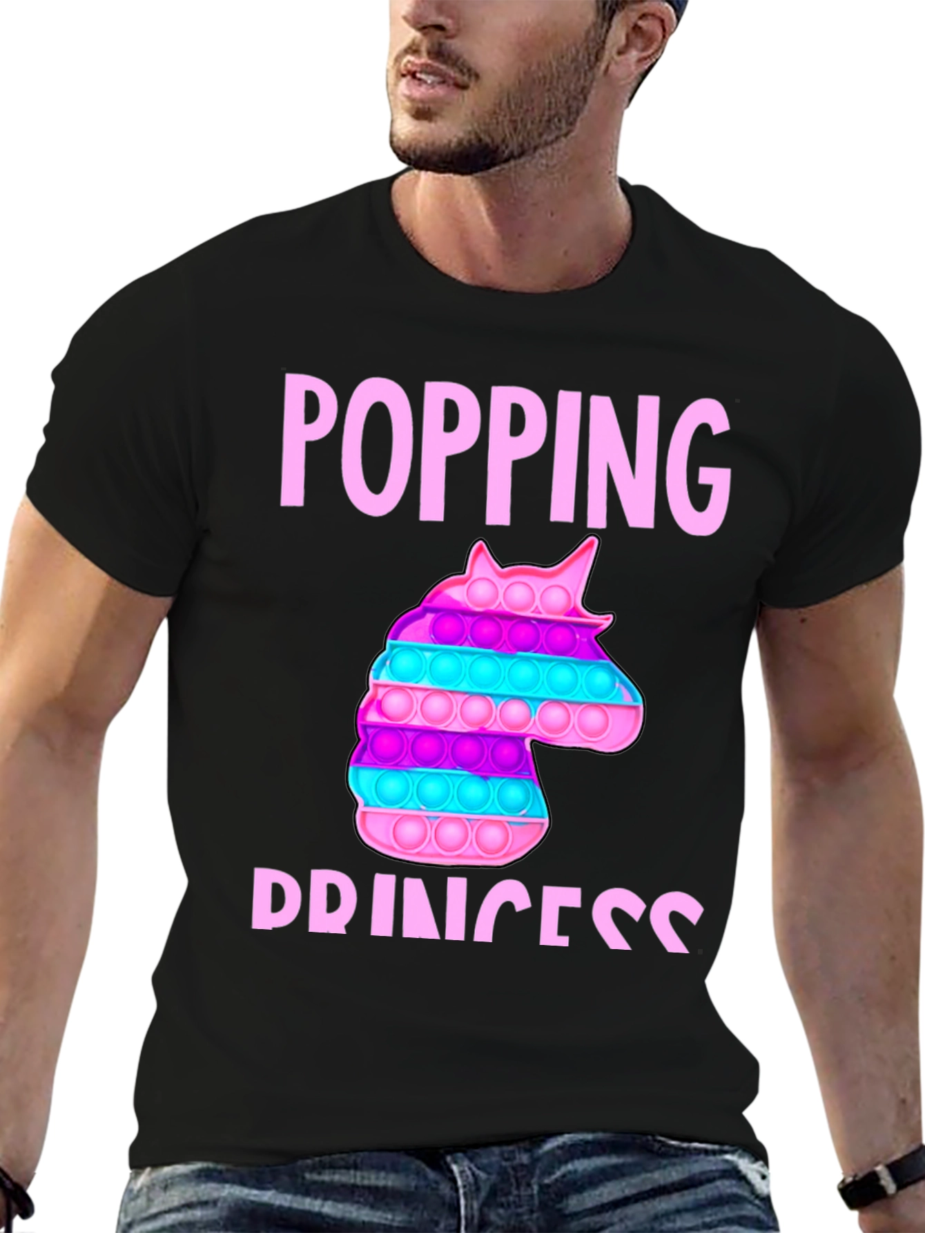 Black Popping Princess Unicorn Bubble Pop T-Shirt view 6