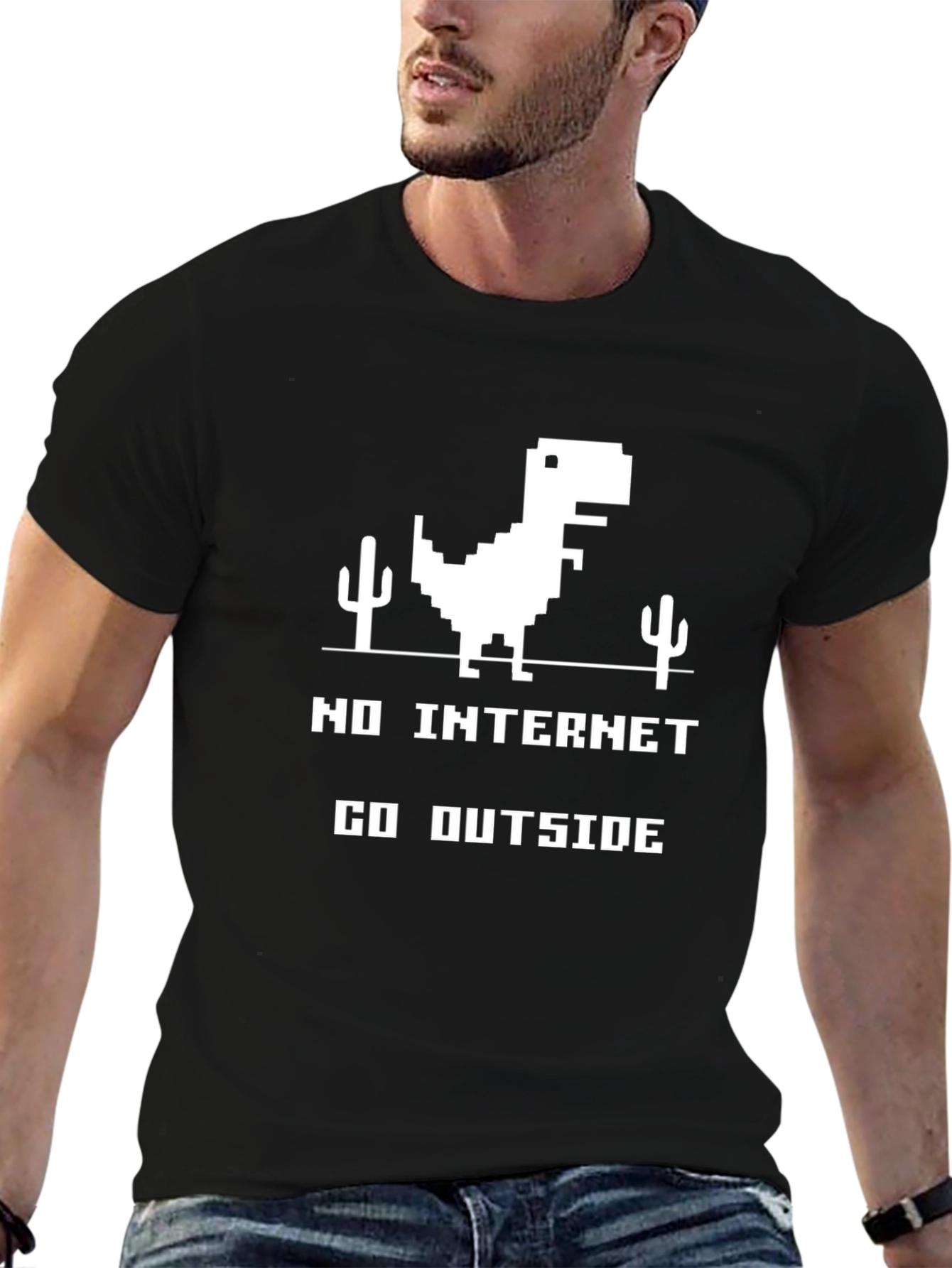Black No Internet T-Shirt - Go Outside! view 6