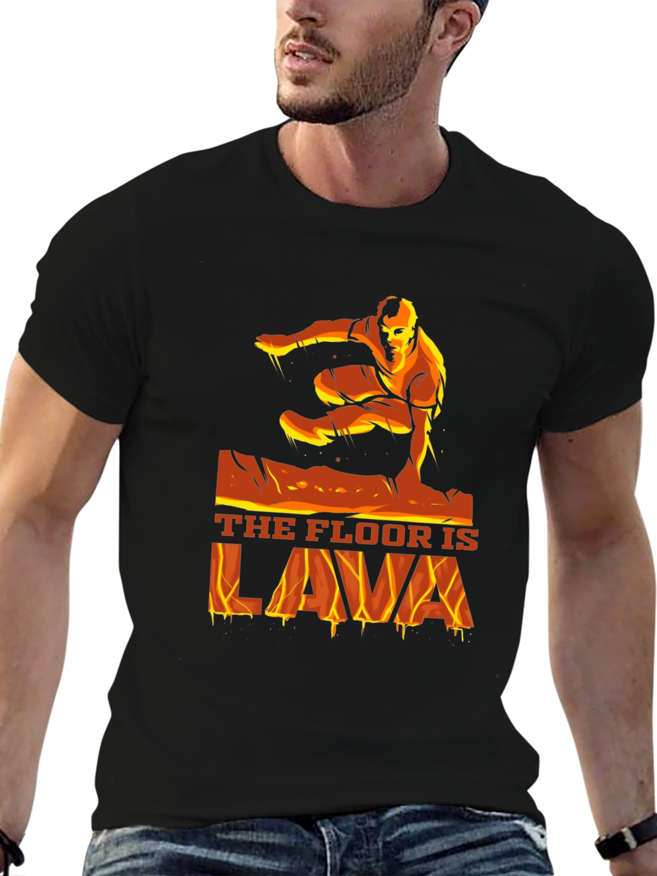 Black The Floor is Lava Graphic T-Shirt - Black view 6