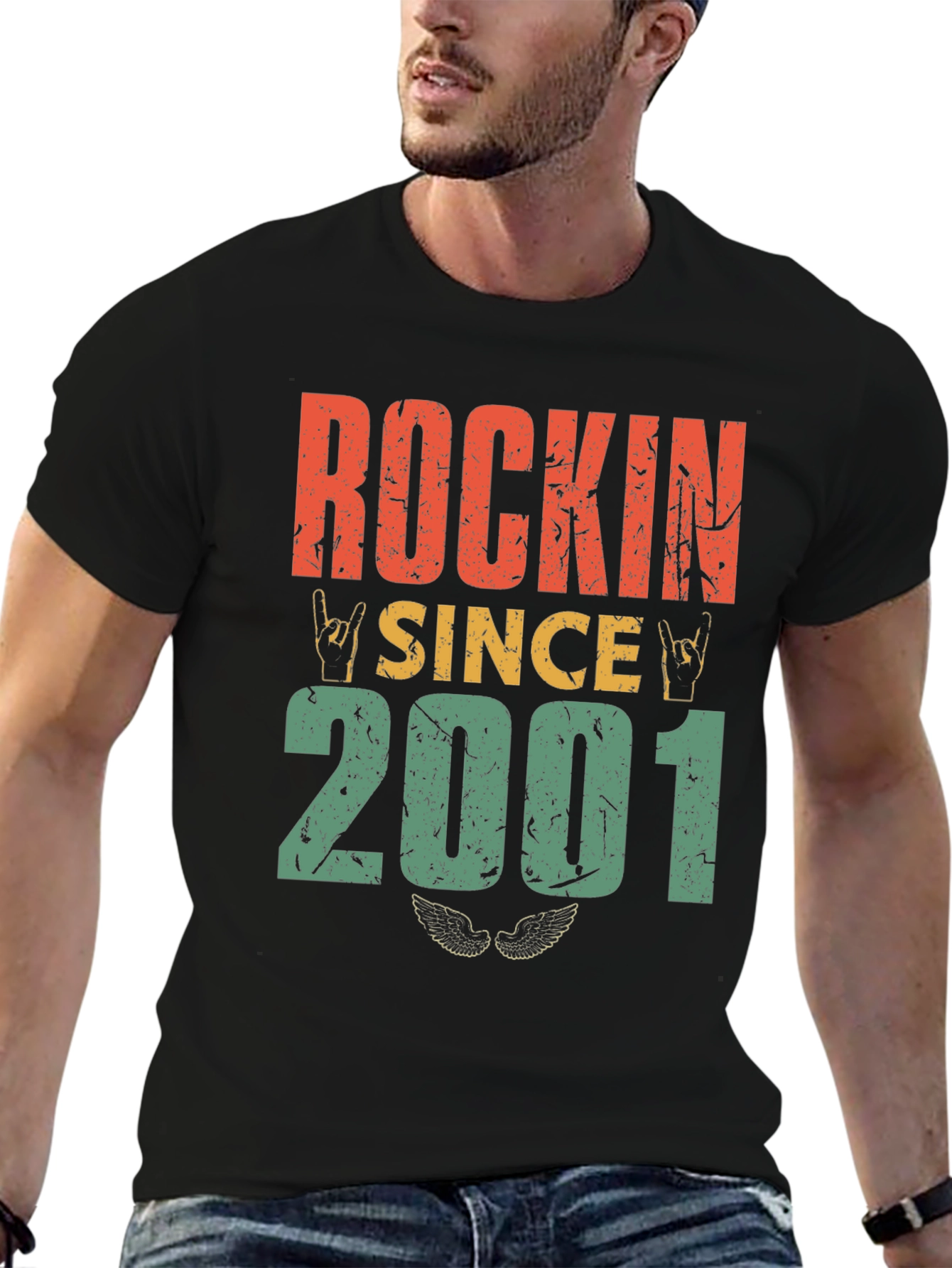 Black Rockin' Since 2001 Graphic T-Shirt view 6