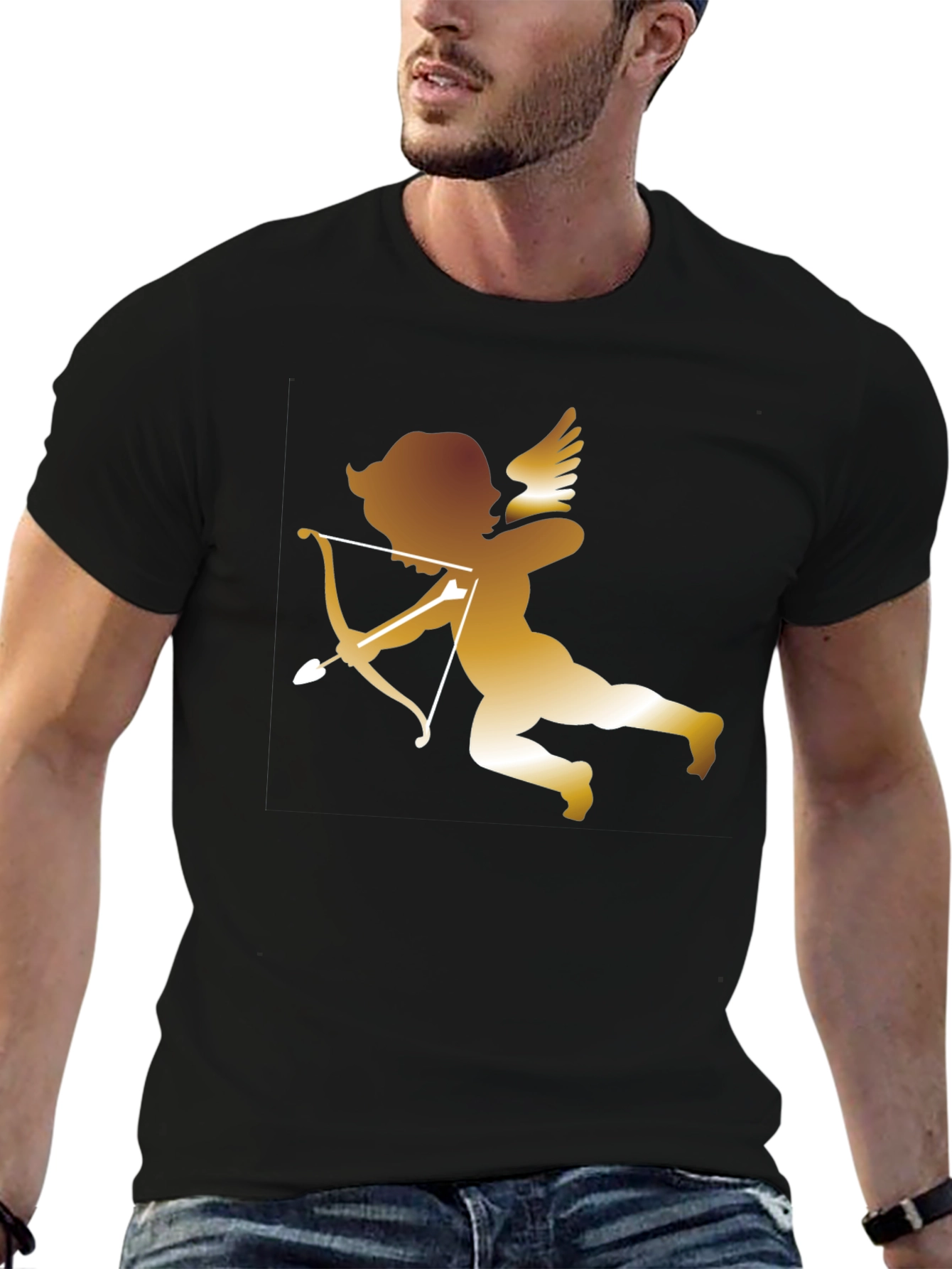 Black Cupid Graphic T-Shirt - Valentine's Day Angel Tee view 6