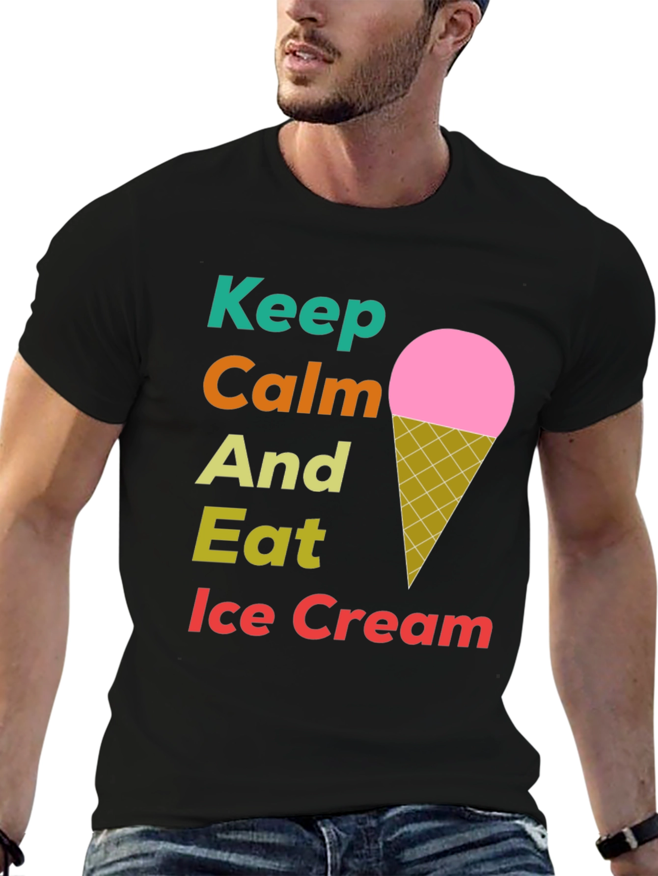 Black Keep Calm Eat Ice Cream T-Shirt view 6