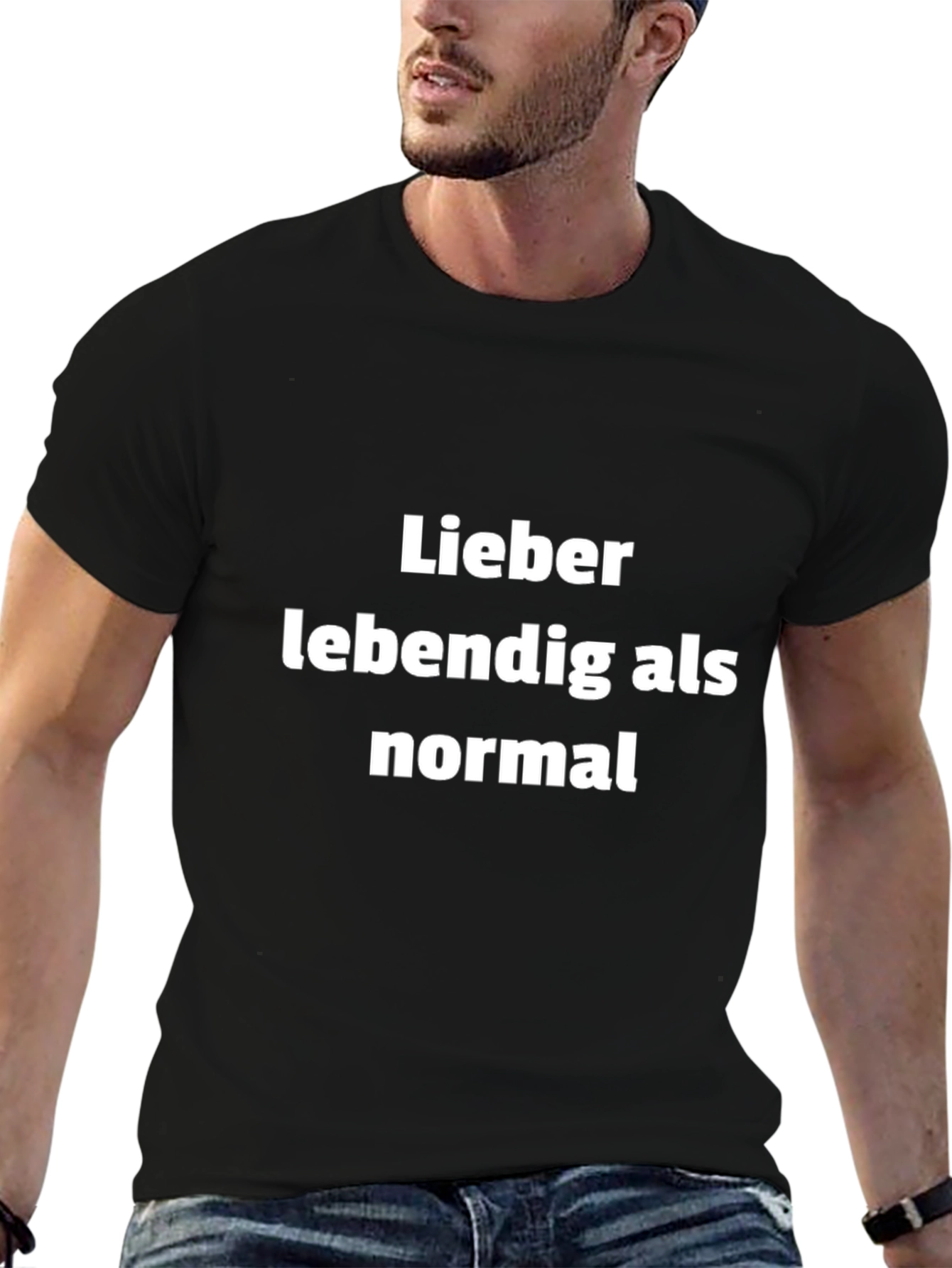 Black Humorous T-Shirt - Lieber lebendig als normal view 6