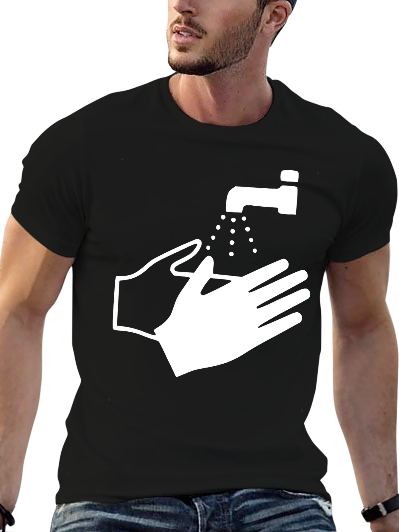 Black Wash Your Hands Graphic Tee - Black Cotton Blend view 6