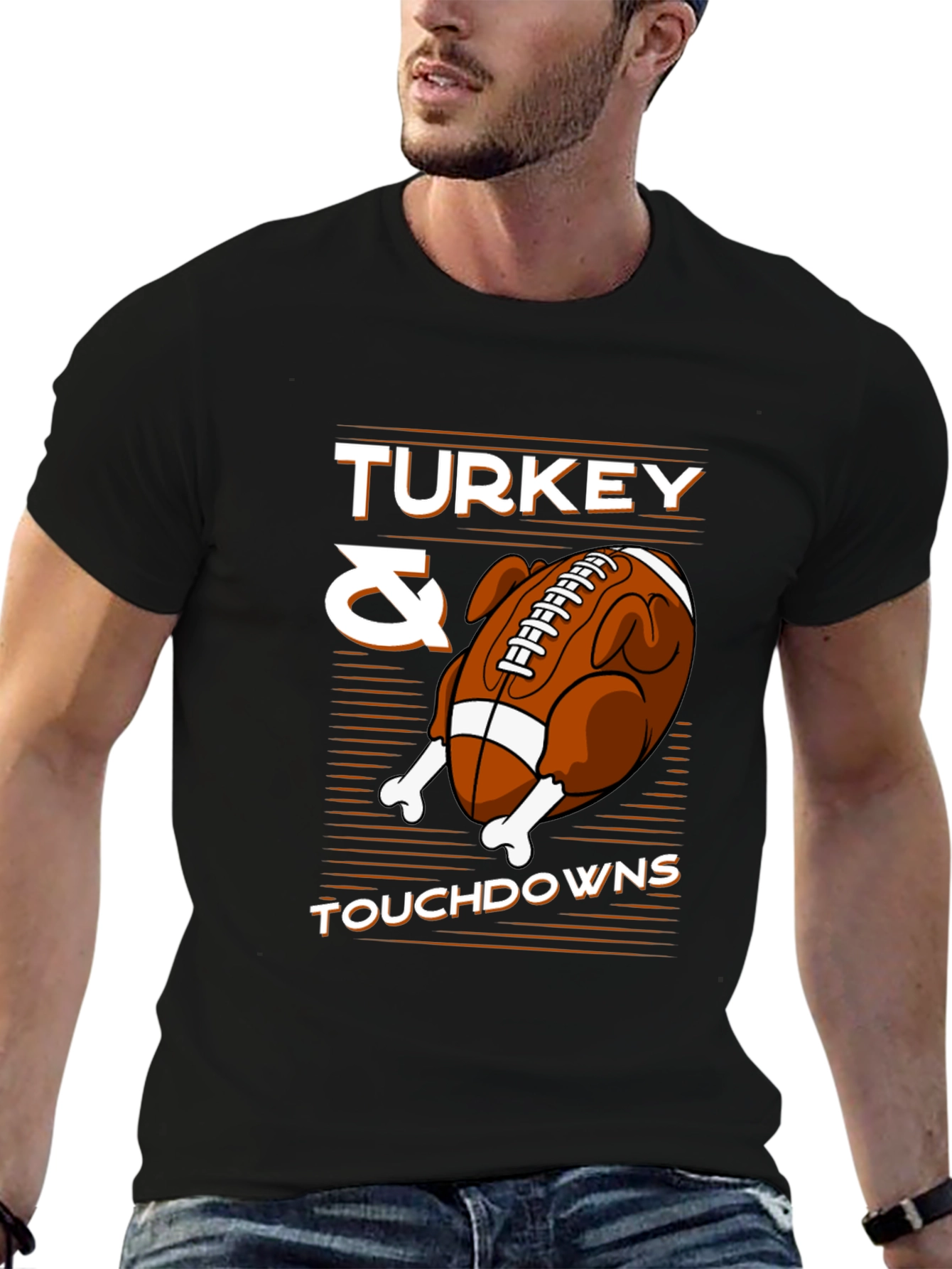 Black Turkey & Touchdowns Graphic T-Shirt view 6