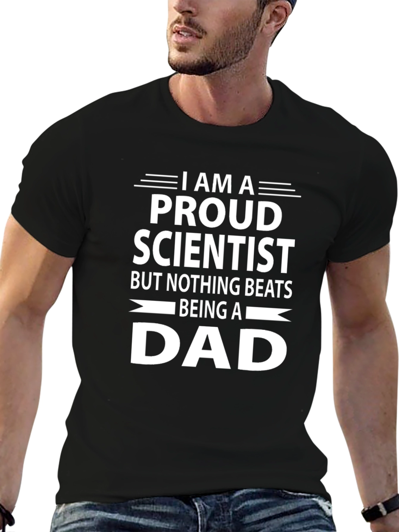 Black Proud Scientist Dad T-Shirt - Black Cotton Blend view 6