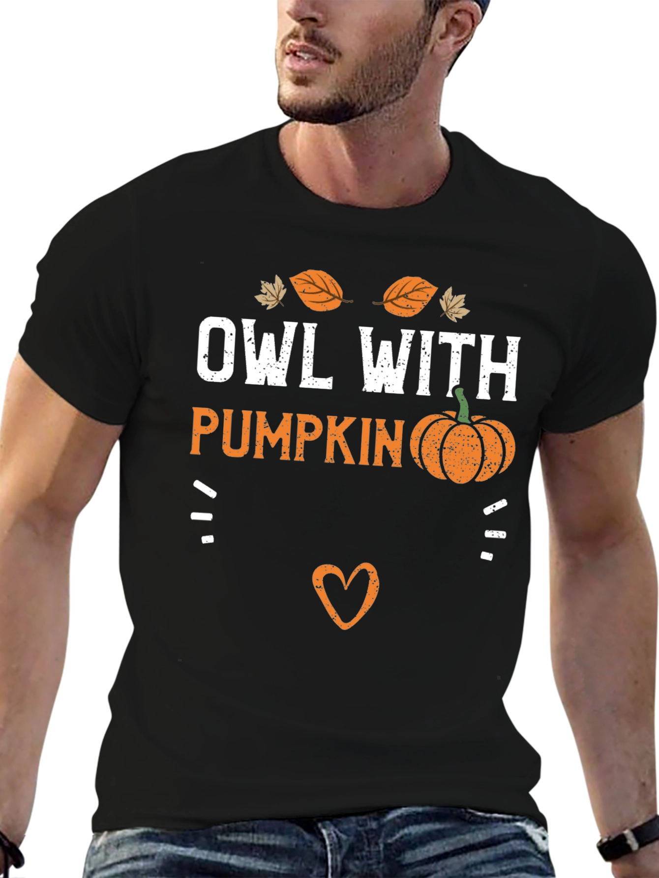 Black Owl With Pumpkin T-Shirt - Fall Holiday Tee view 6