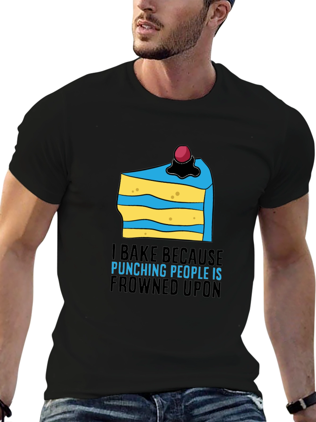 Black I Bake Because Punching People Is Frowned Upon T-Shirt view 6