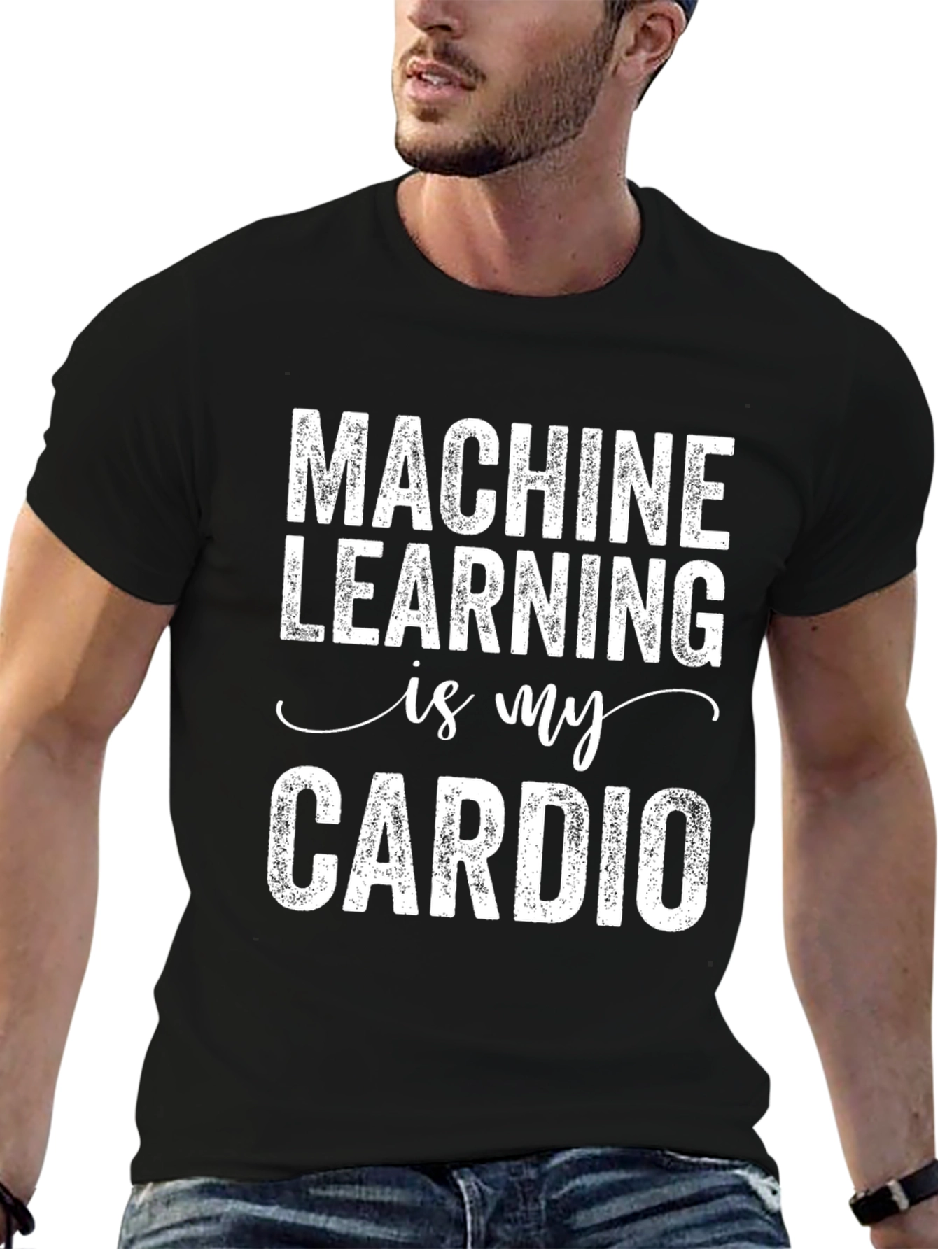 Black Machine Learning is My Cardio Graphic Tee view 6