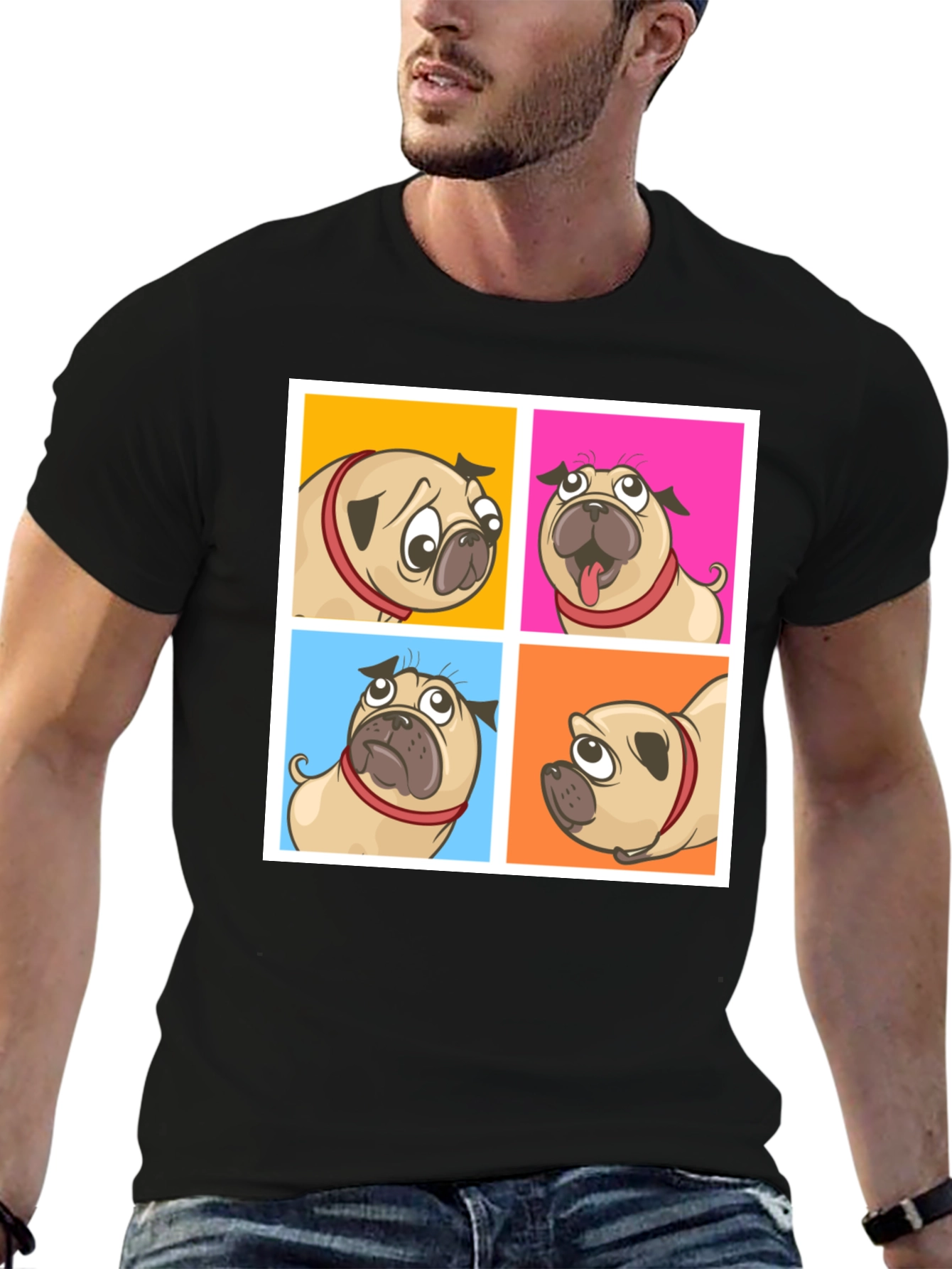 Black Pug Moods Graphic Tee - Fun & Trendy! view 6