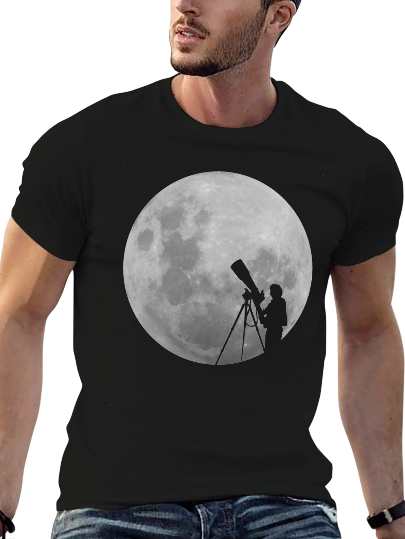 Black Moon Gazing Telescope Graphic T-Shirt view 6