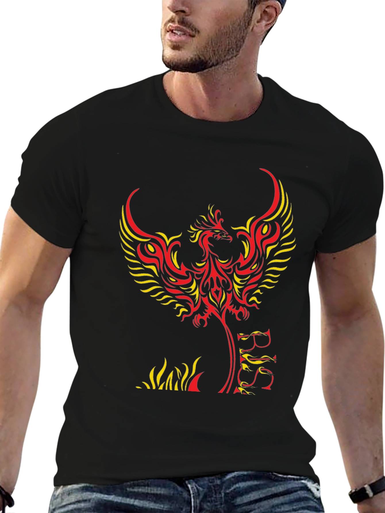 Black Phoenix Graphic Tee - Black Cotton Blend Shirt view 6