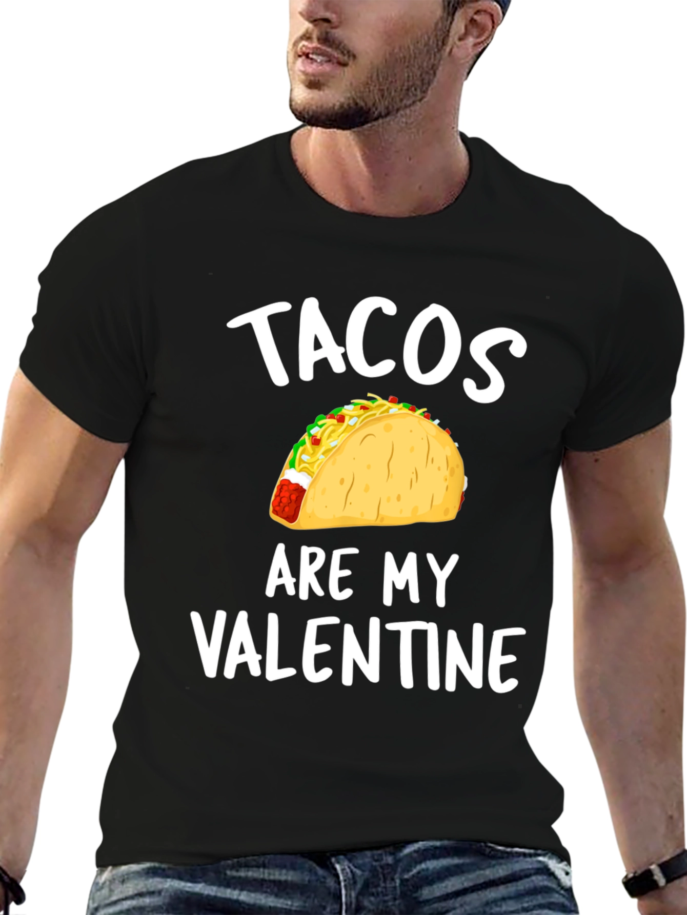 Black Tacos Are My Valentine - Funny T-Shirt view 6