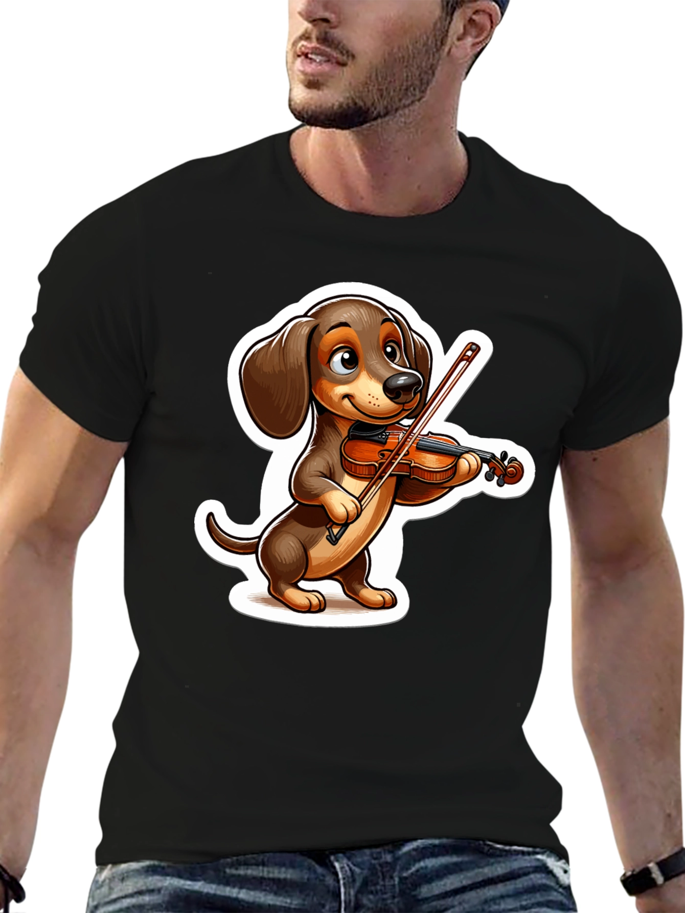 Black Dachshund Violinist T-Shirt - Cute Dog Lover Tee view 6