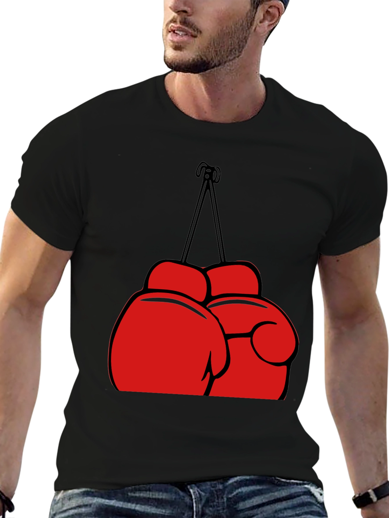 Black Boxing Gloves Graphic T-Shirt - Black view 6