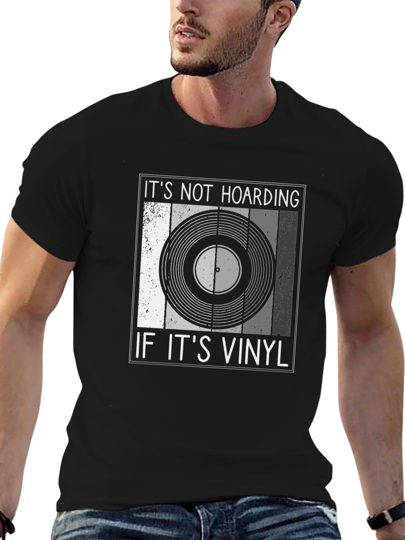 Black It's Not Hoarding If It's Vinyl Record Music T-Shirt view 6