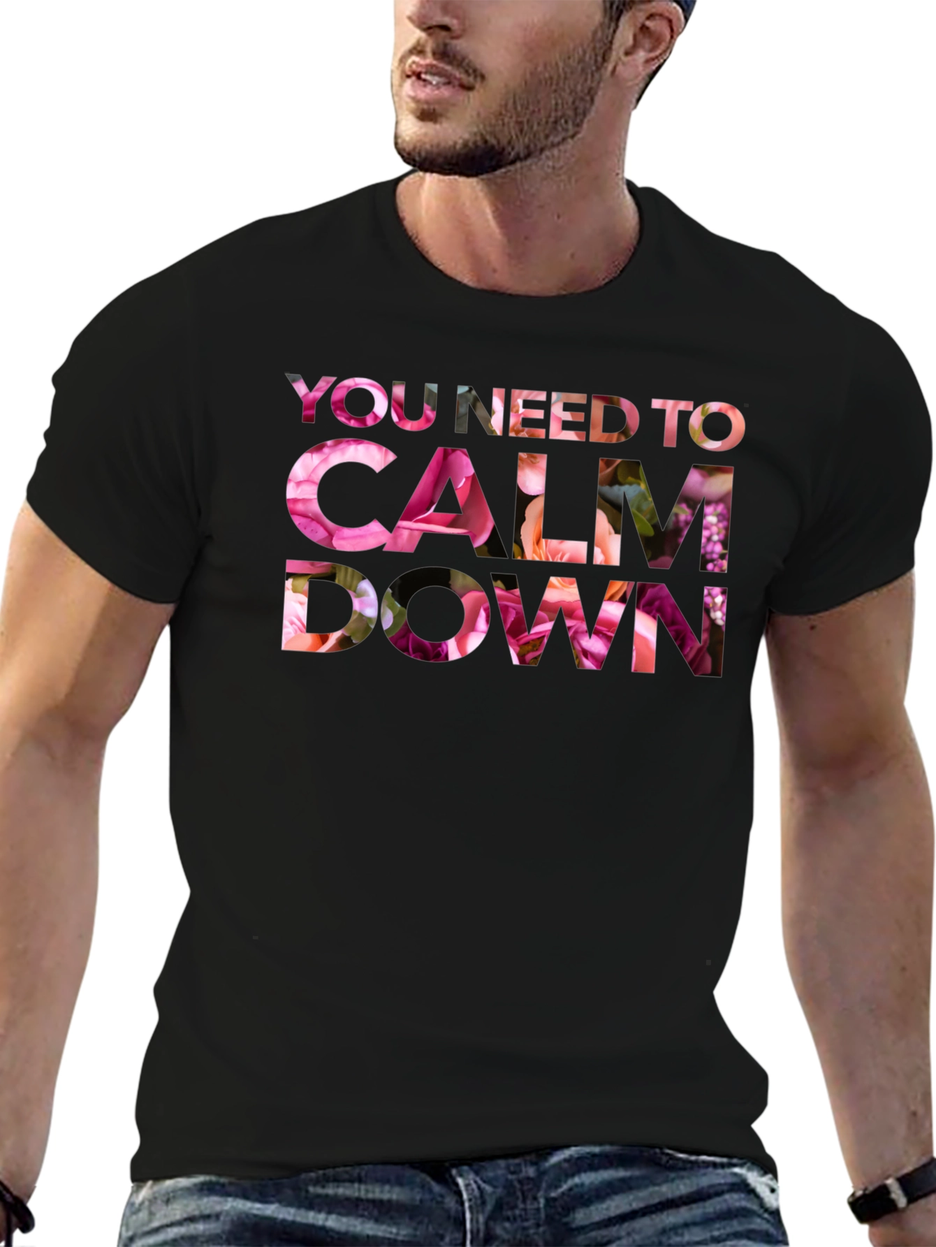 Black Floral Calm Down Graphic T-Shirt view 6