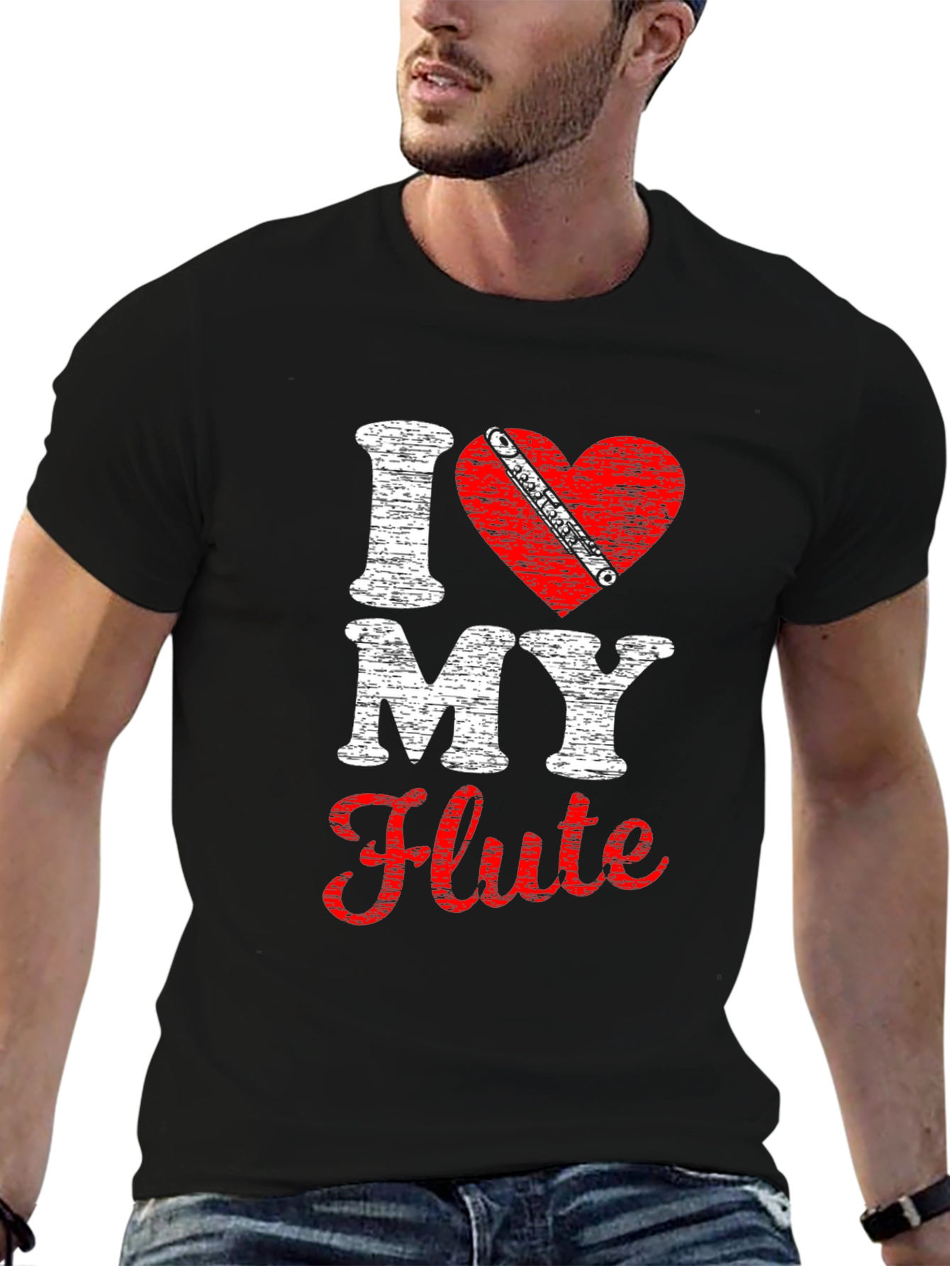 Black I Love My Flute Black T-Shirt view 6