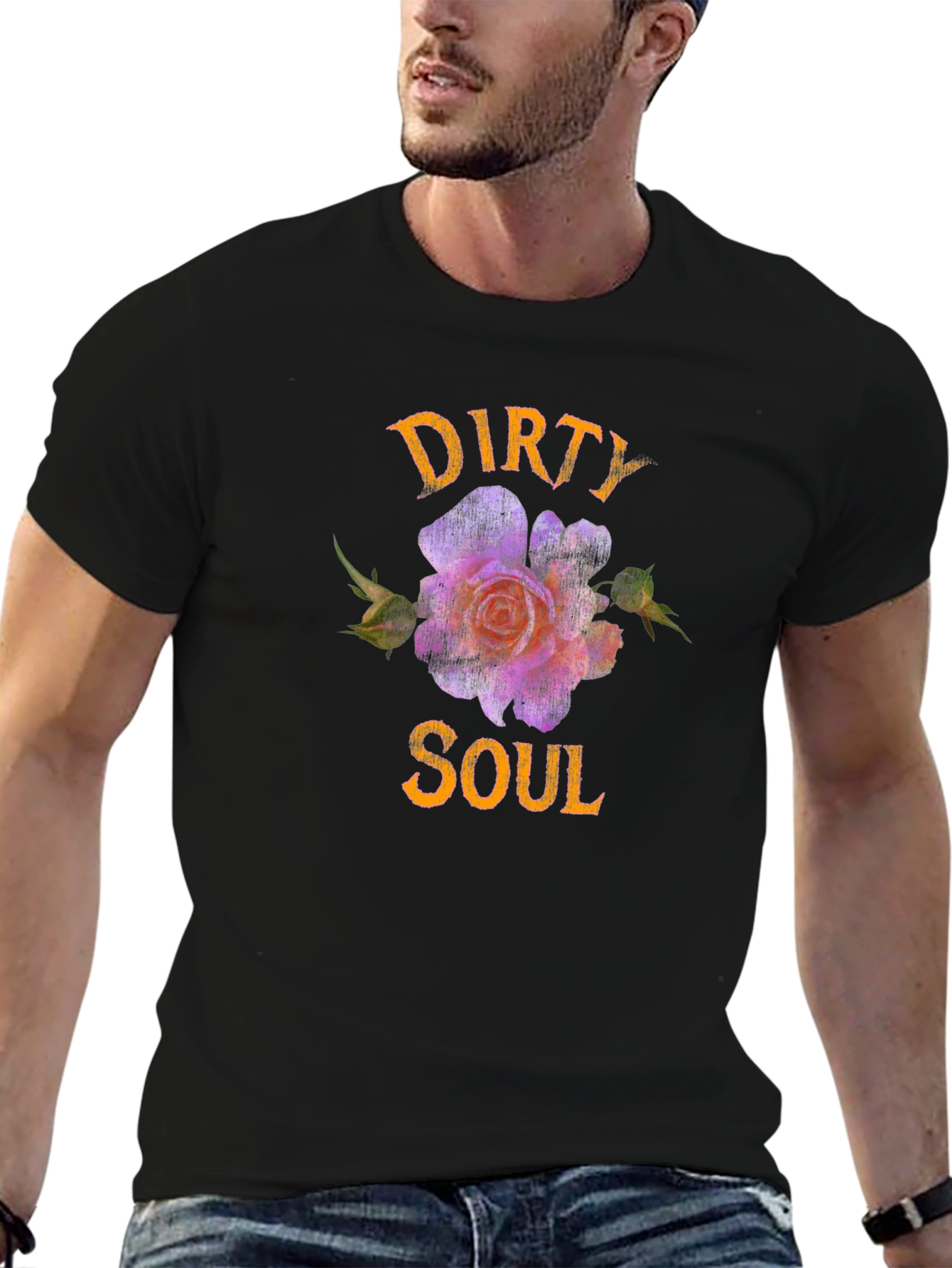 Black Dirty Soul T-Shirt - Floral Design view 6