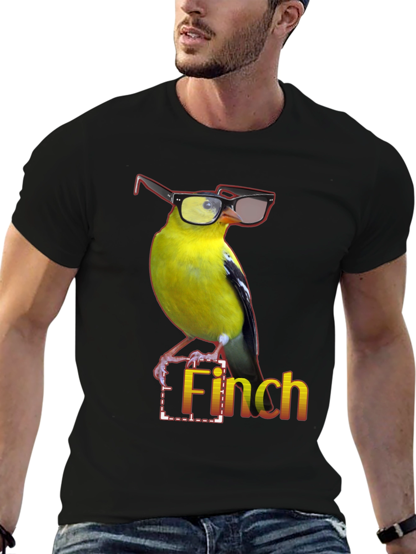 Black Stylish Finch Graphic Tee view 6