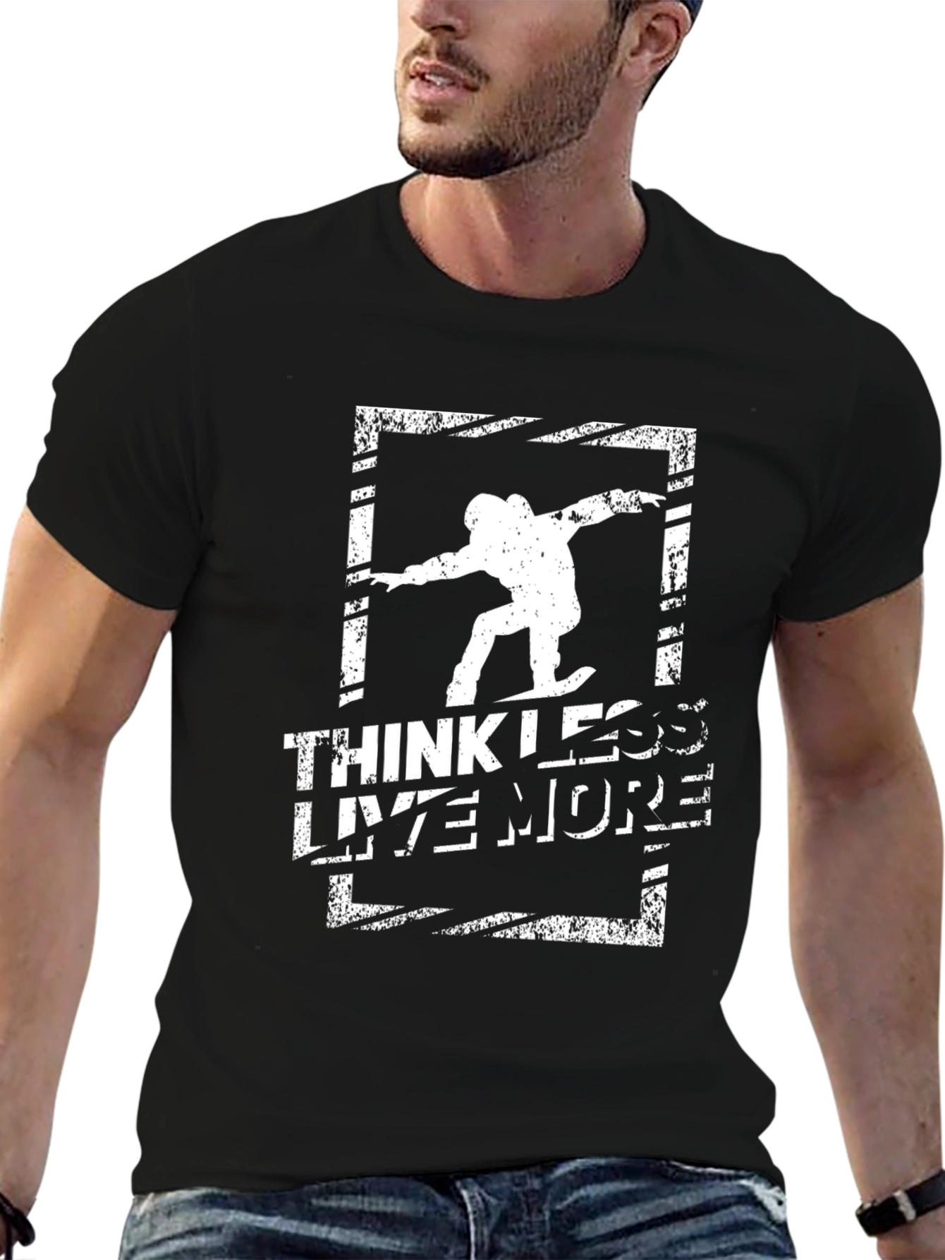 Black Think Less Live More Graphic Tee view 6