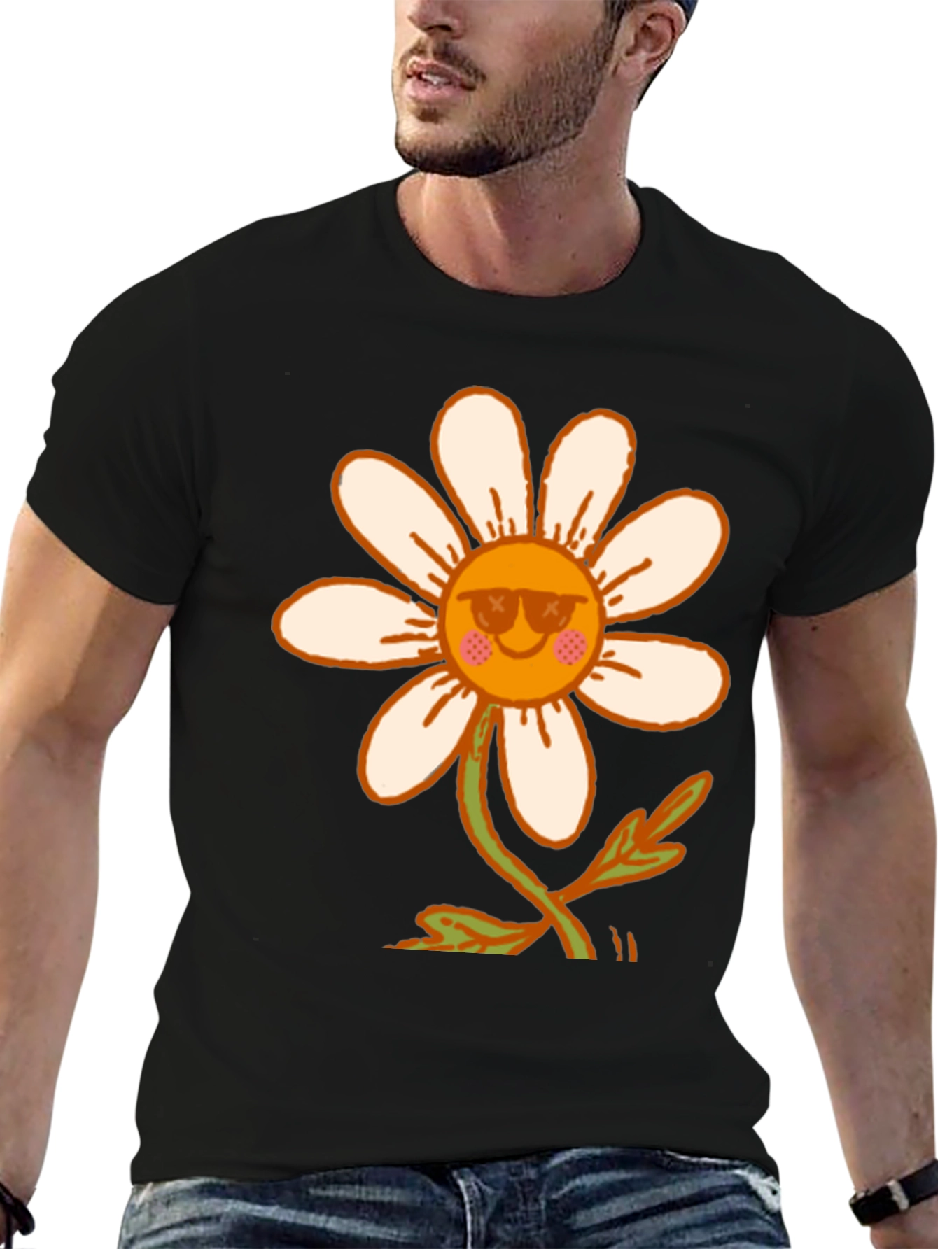 Black Retro Daisy Flower T-Shirt - Black view 6
