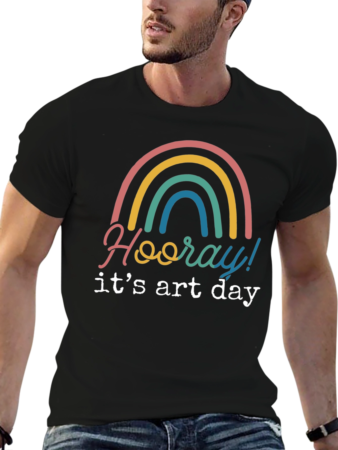 Black Hooray It's Art Day Rainbow T-Shirt view 6