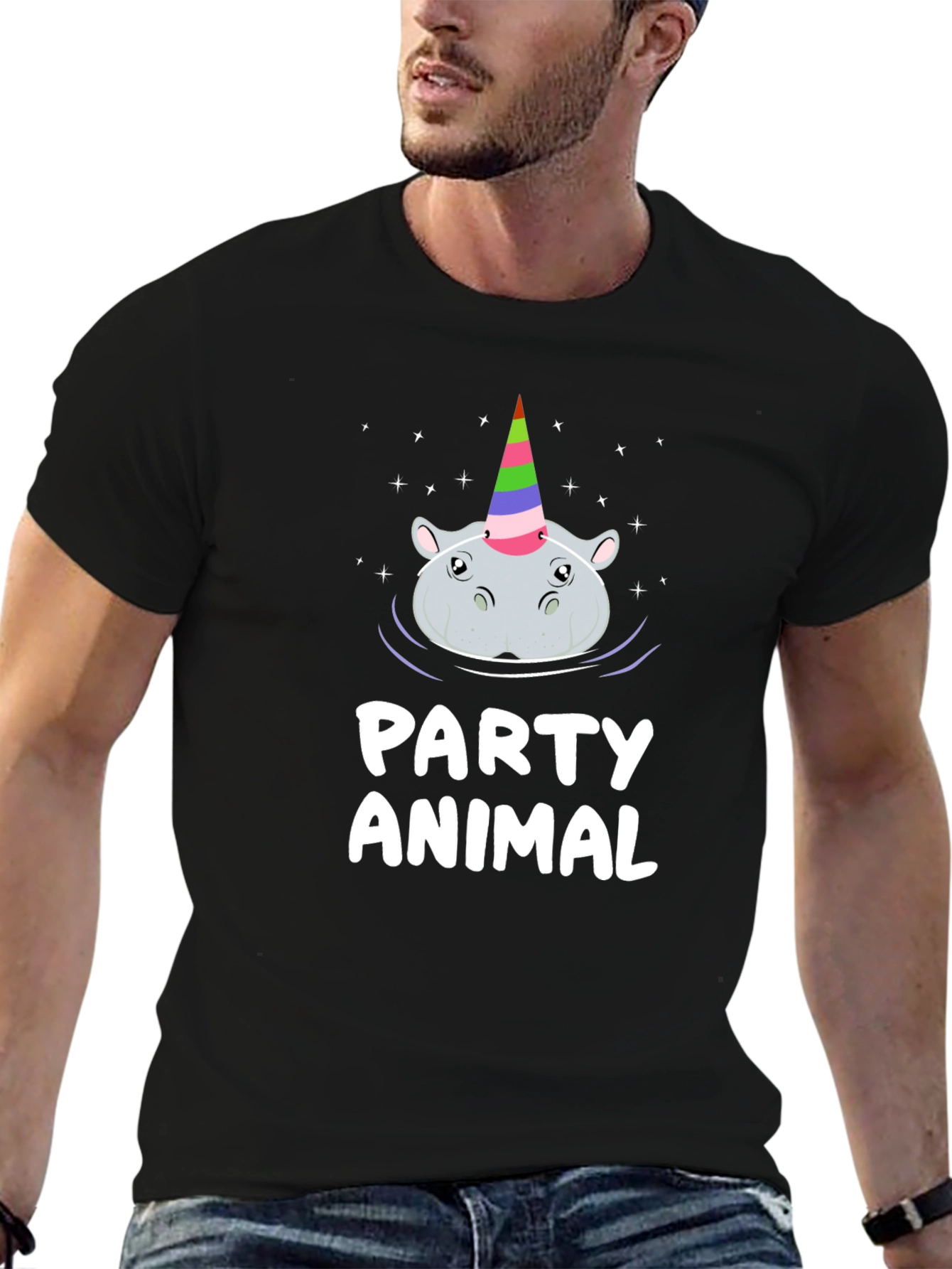 Black Party Animal Hippo Unicorn T-Shirt view 6