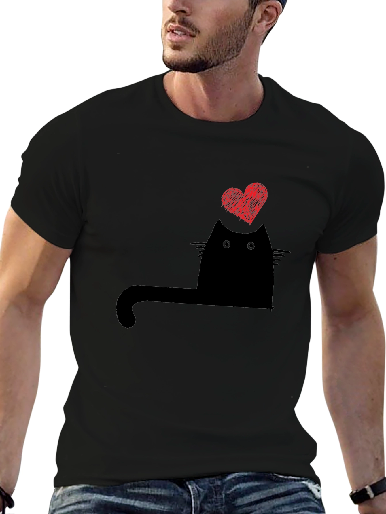 Black Cat Heart Graphic T-Shirt - Black view 6