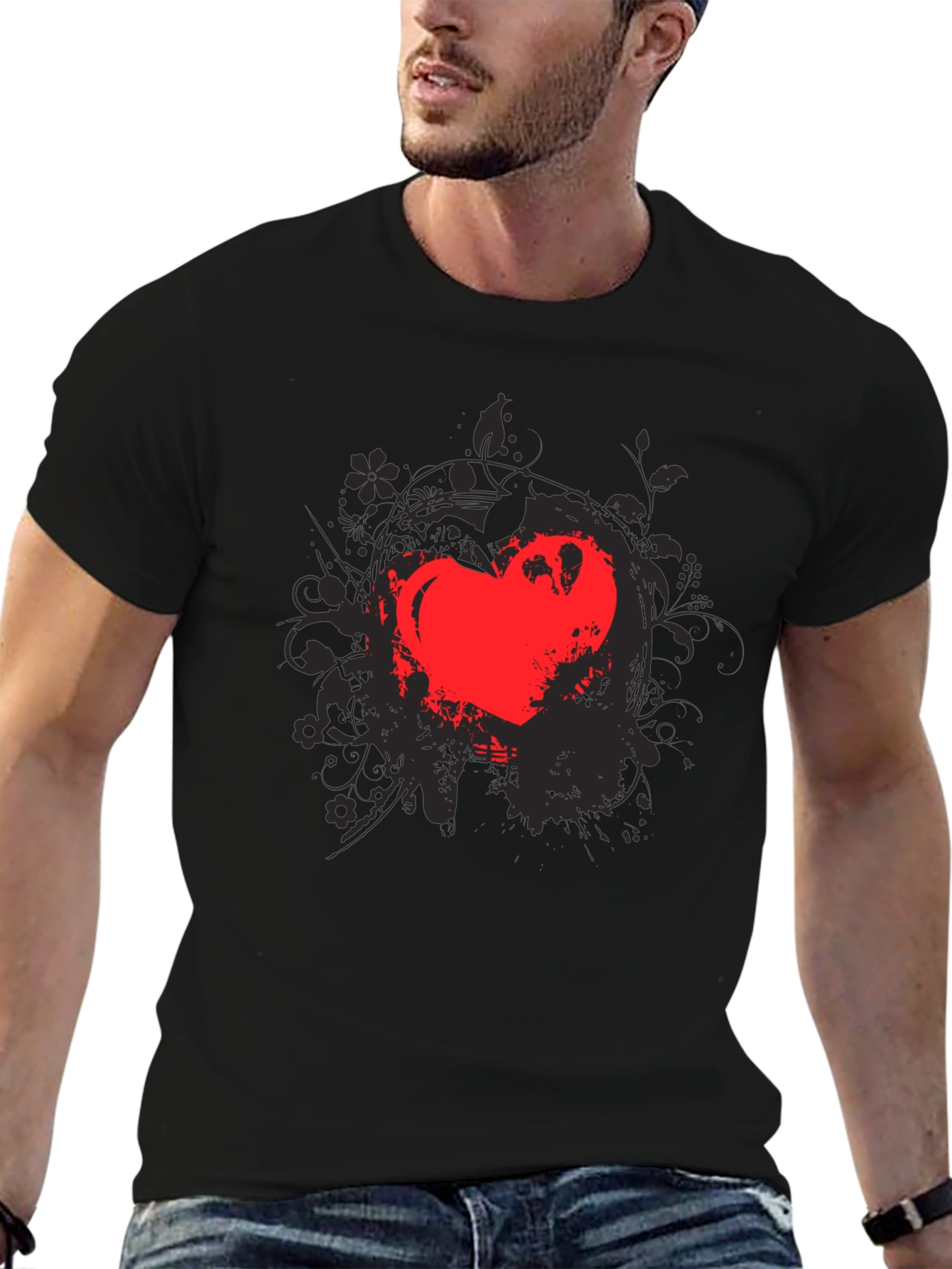 Black Heart Grunge Tee - Men's Black Graphic T-Shirt view 6