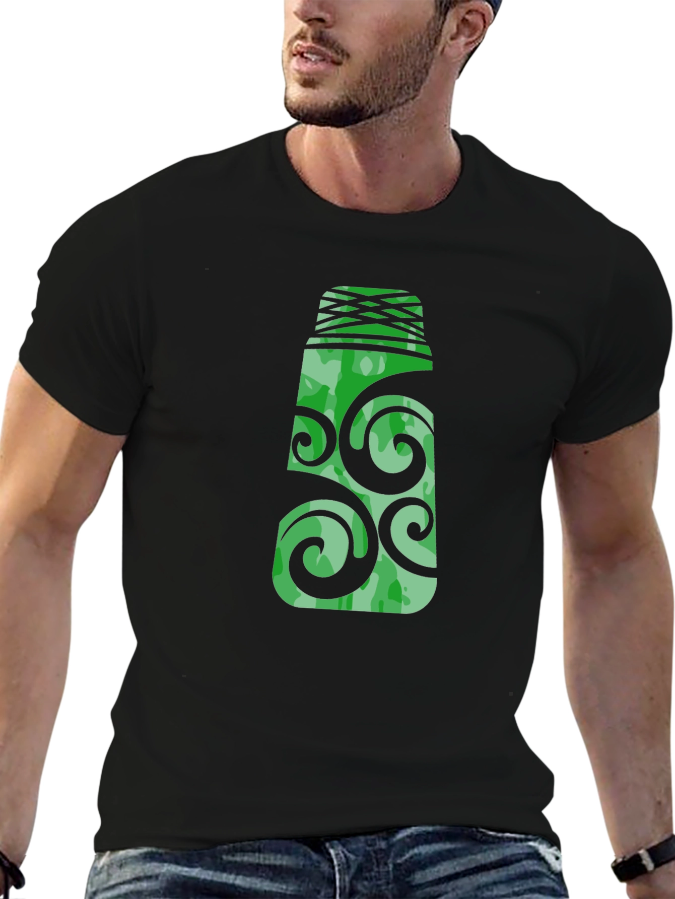 Black Green Totem T-Shirt - Unique Graphic Tee view 6