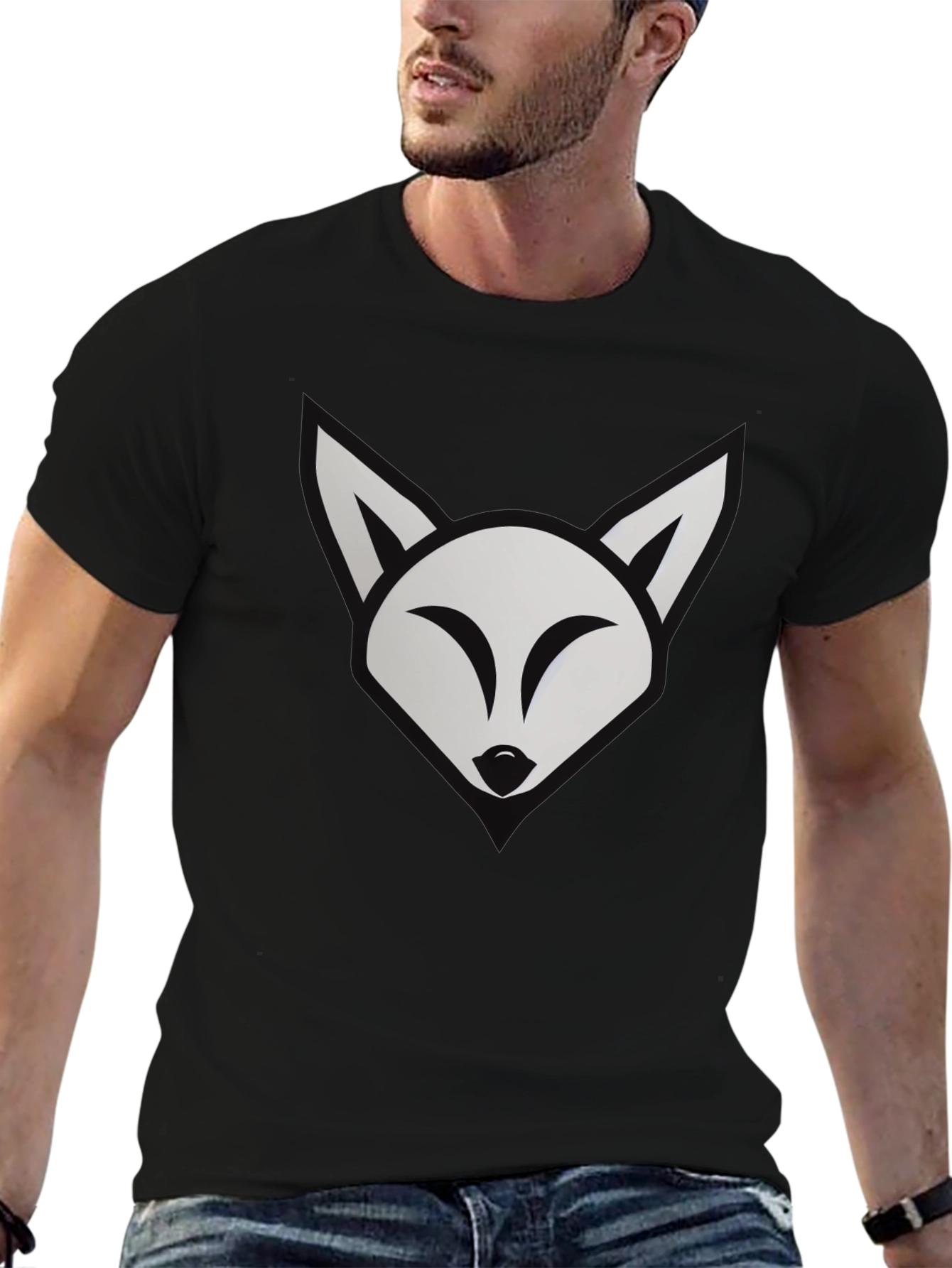Black Fox Graphic Tee - Modern Black Cotton T-Shirt view 6