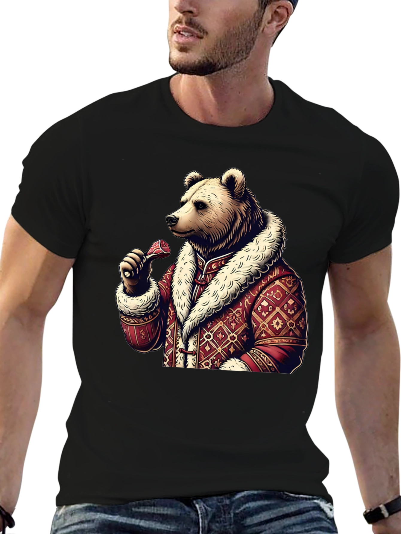 Black Bear in Coat T-Shirt view 6