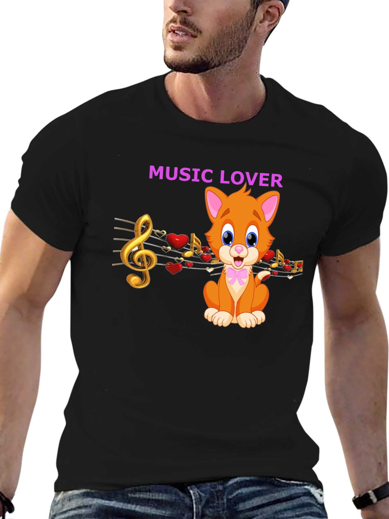 Black Music Lover Cat Graphic Tee view 6