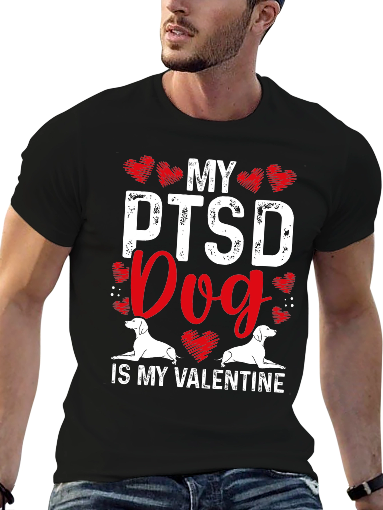 Black My PTSD Dog Is My Valentine T-Shirt view 6