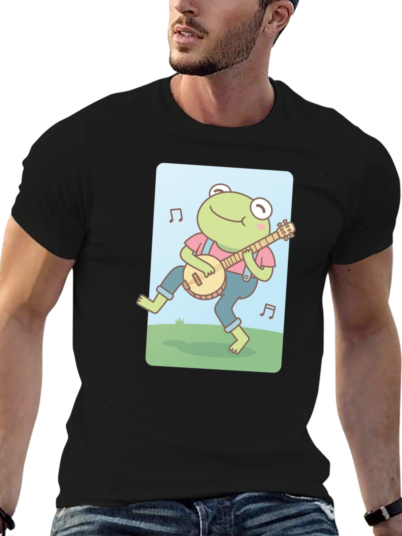Black Frog Banjo Music T-Shirt - Cute Cartoon Design view 6