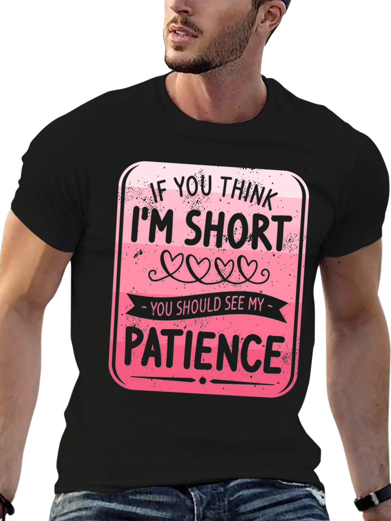 Black Funny Short Patience T-Shirt view 6