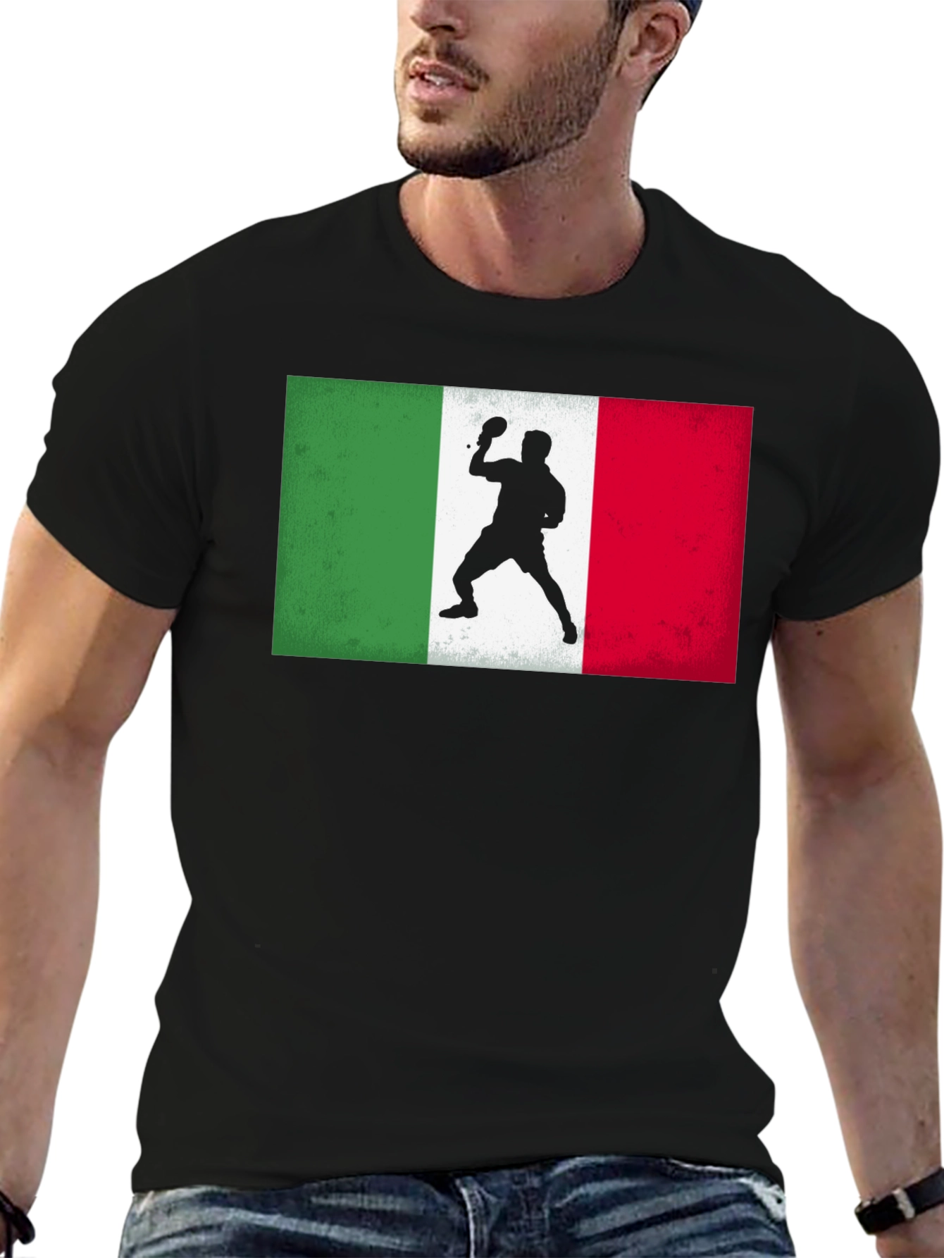 Black Italy Table Tennis Flag T-Shirt view 6