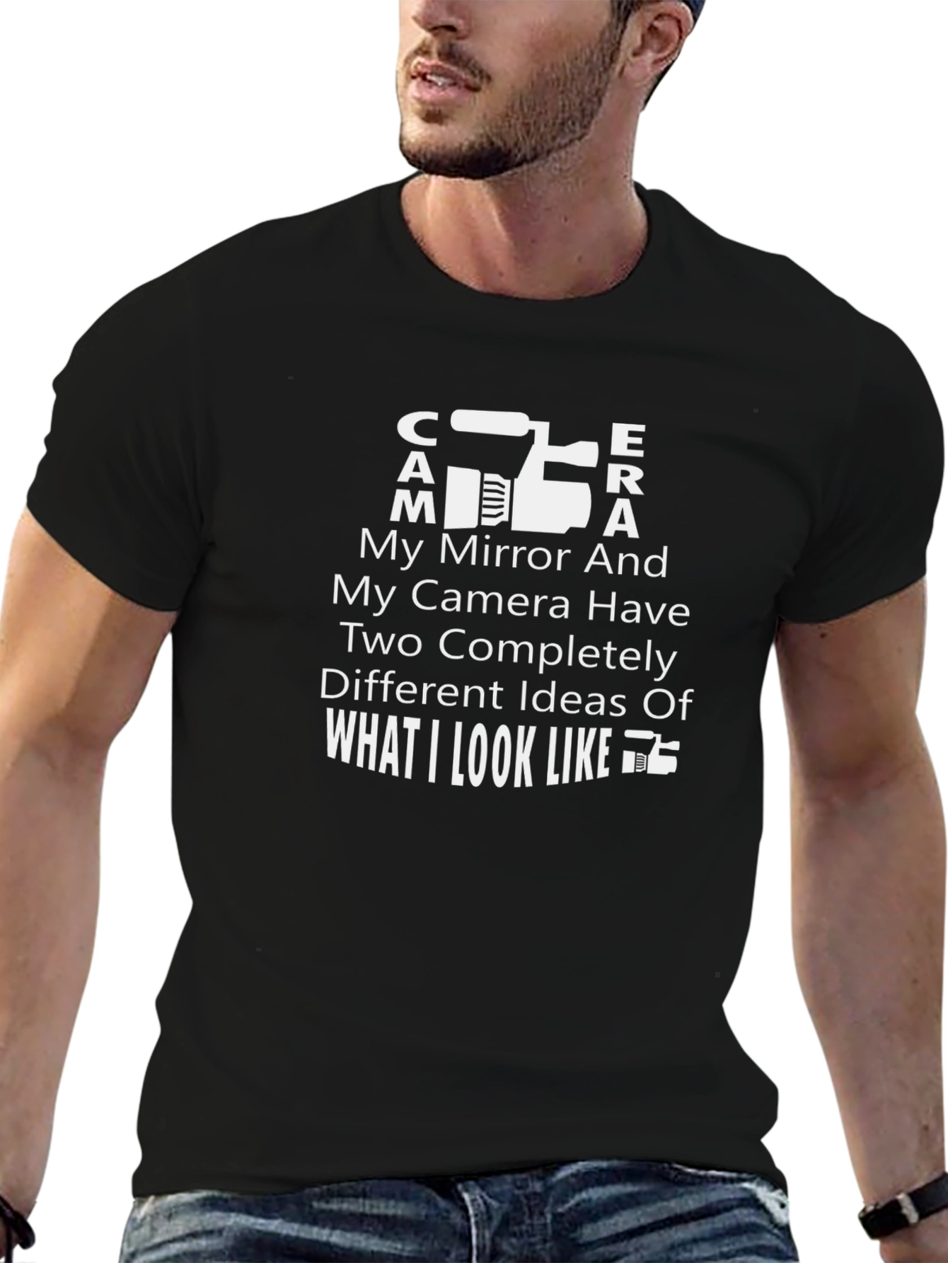 Black Funny Camera Graphic Novelty T-Shirt view 6