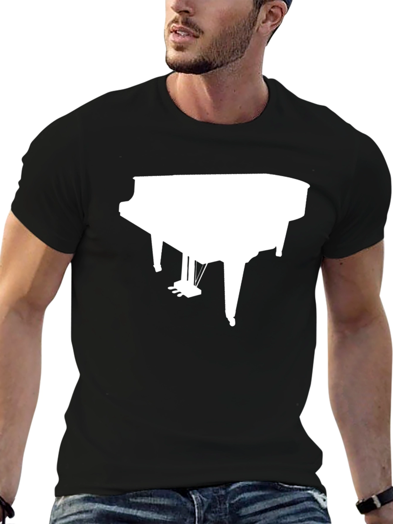 Black Piano Graphic Tee - Black Cotton Music T-Shirt view 6